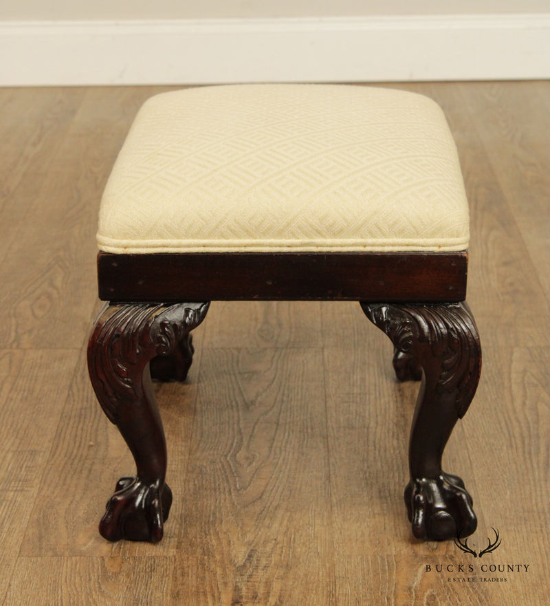 Georgian Design Antique Mahogany Footstool, Carved Ball & Claw Feet