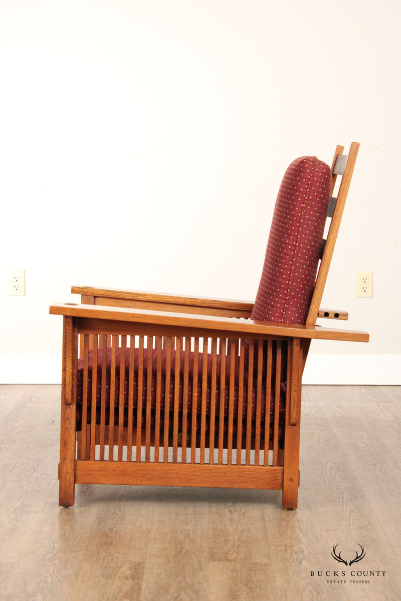 Stickley Mission Collection Oak Spindle Morris Chair and Ottoman