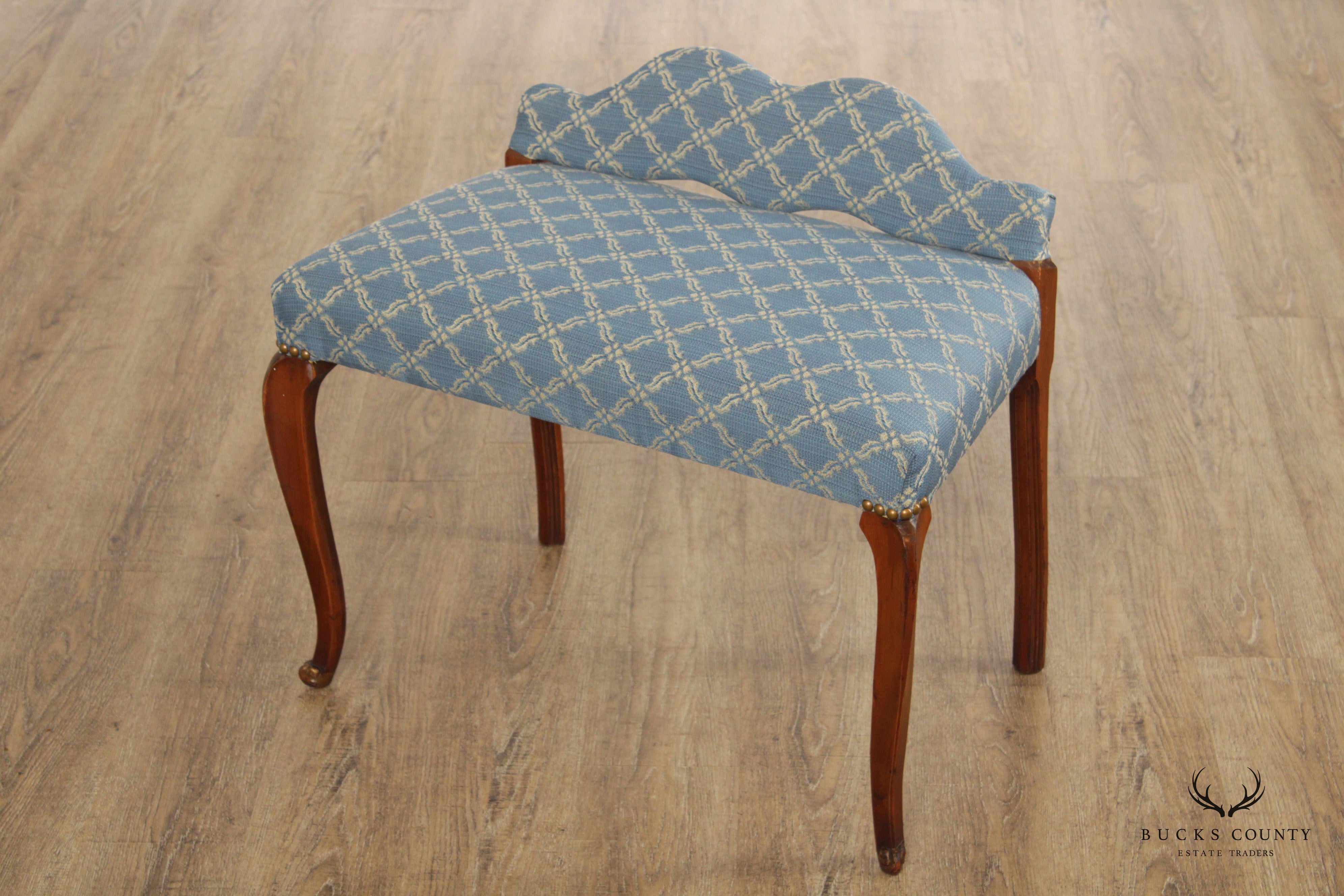 1930's French Louis XV Style Custom Upholstered Vanity Stool