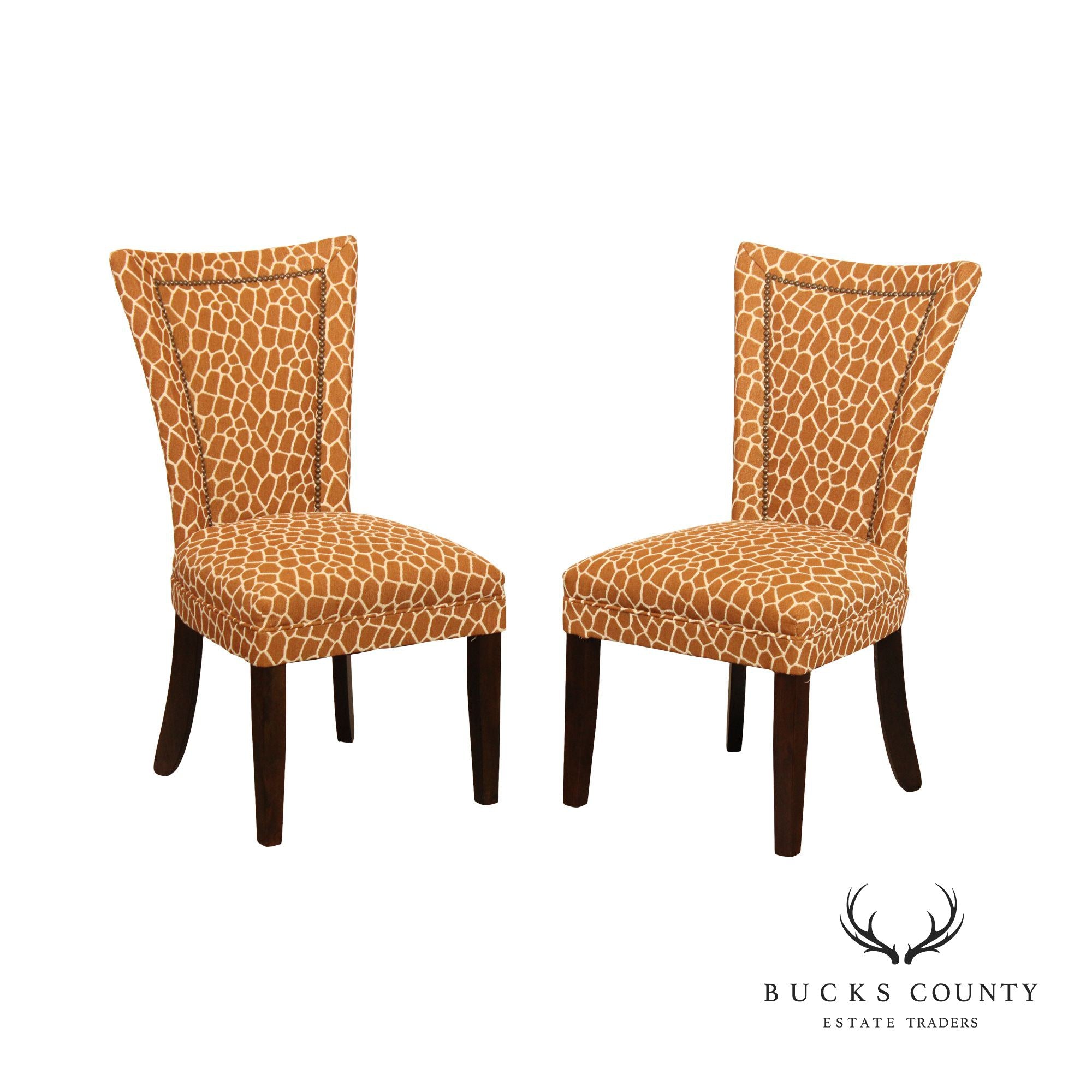 Transitional Style Pair Custom Upholstered Side Chairs