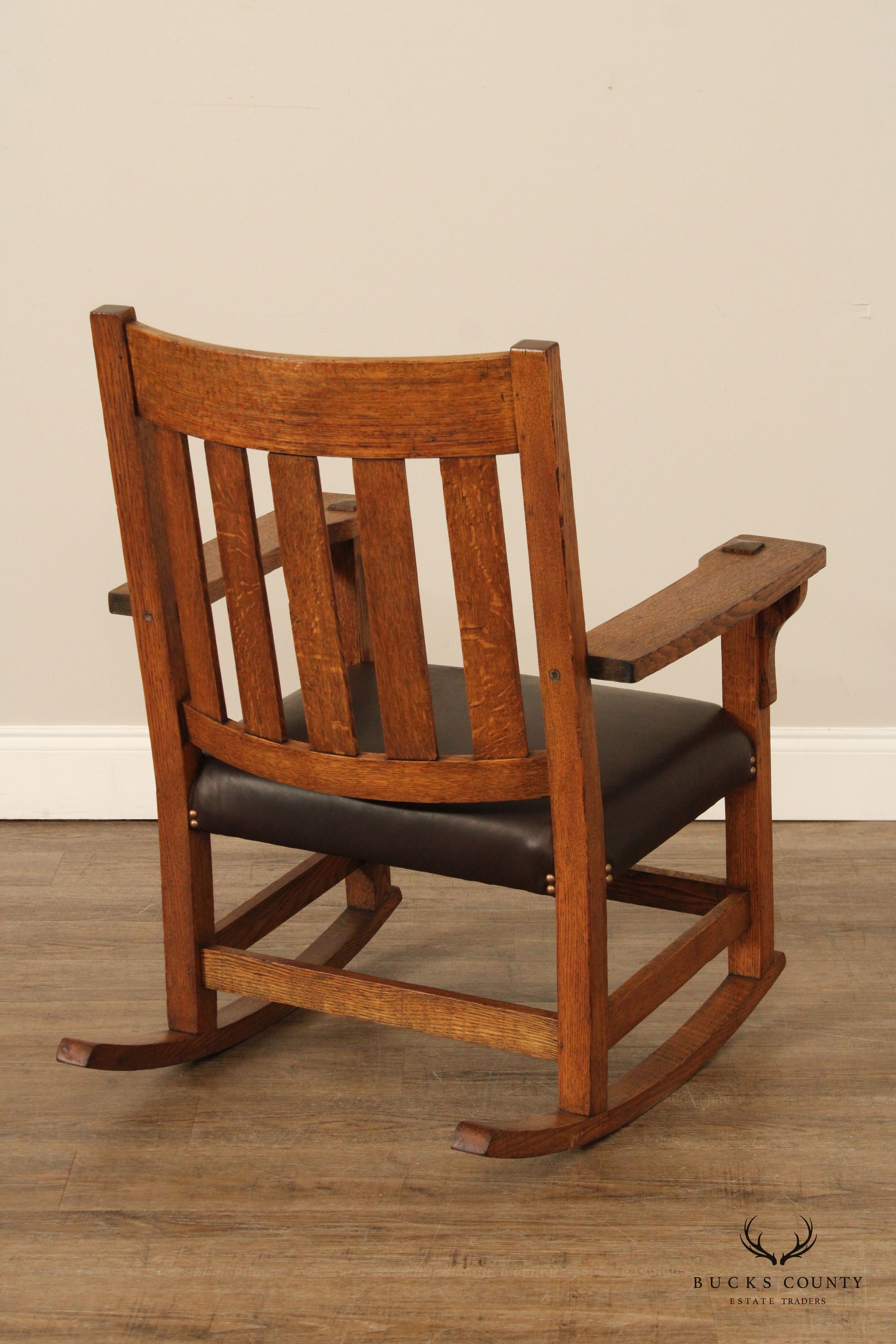 Antique Mission Oak and Leather Rocking Chair