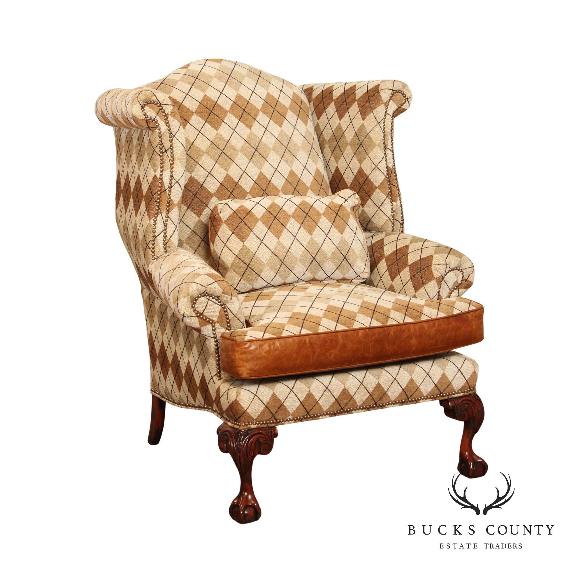 Old Hickory Tannery Ball and Claw Foot Wingback Armchair