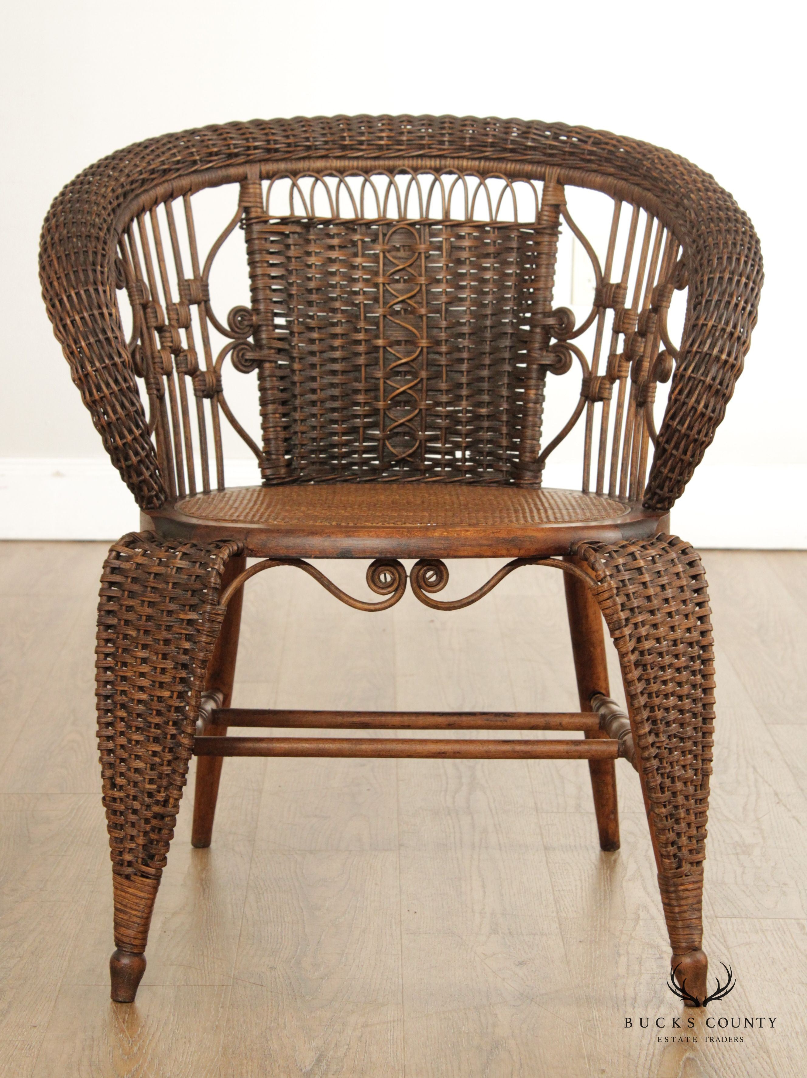 Antique Victorian Woven Wicker Accent Chair