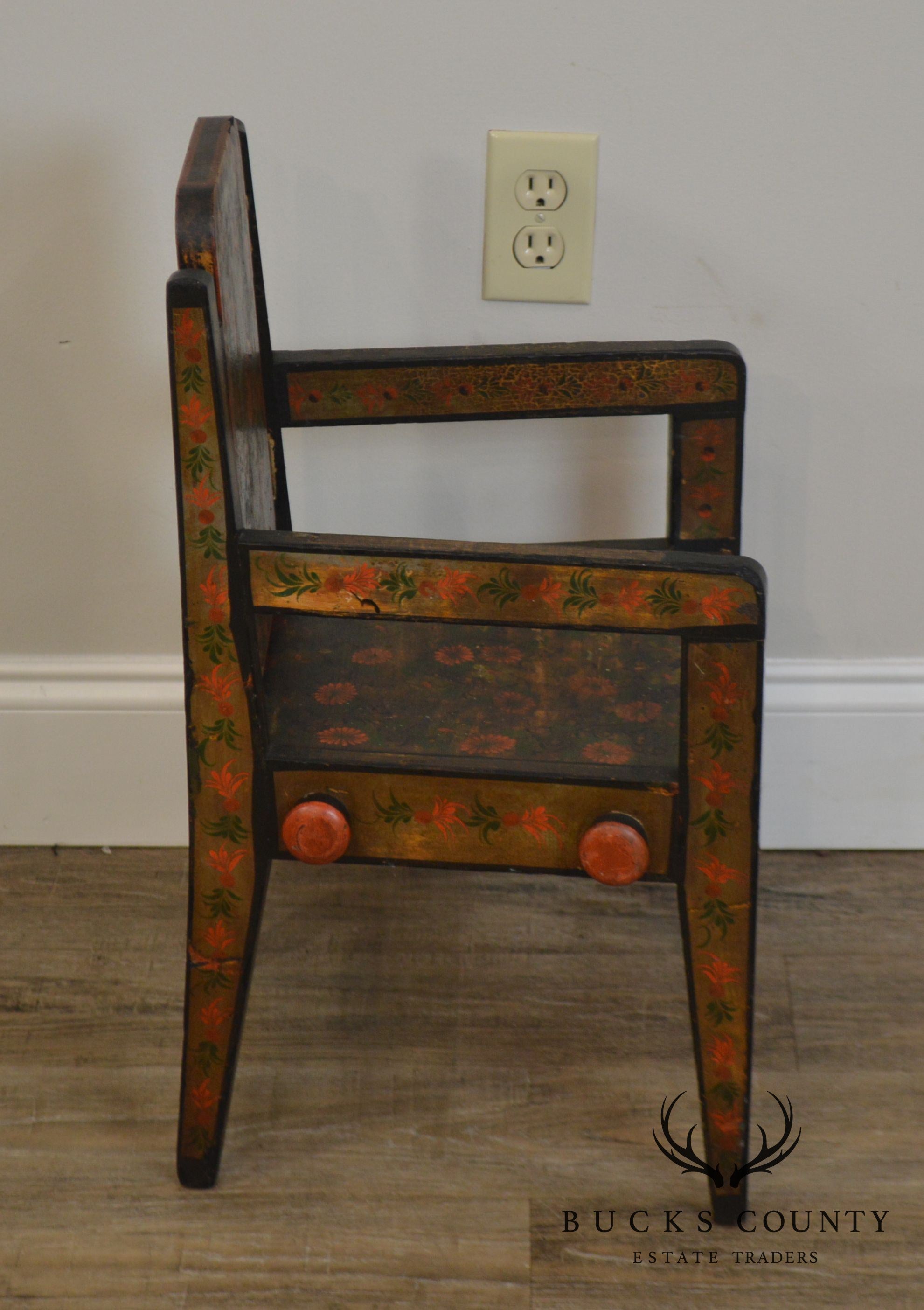 19th Century Hand Painted Childs Folk Art Armchair