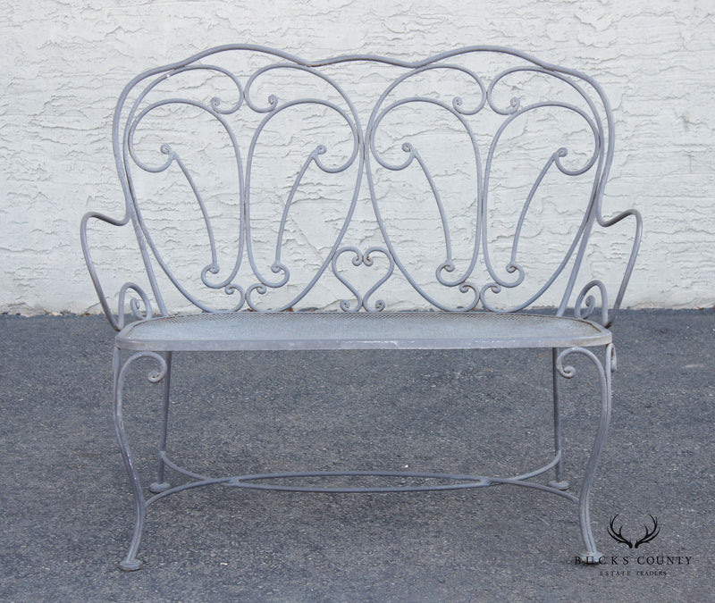 French Style Vintage Wrought Iron Scroll Garden Bench