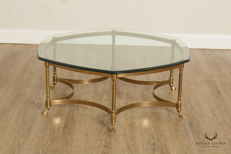 Directoire Style Vintage Brass and Glass Top Coffee Table