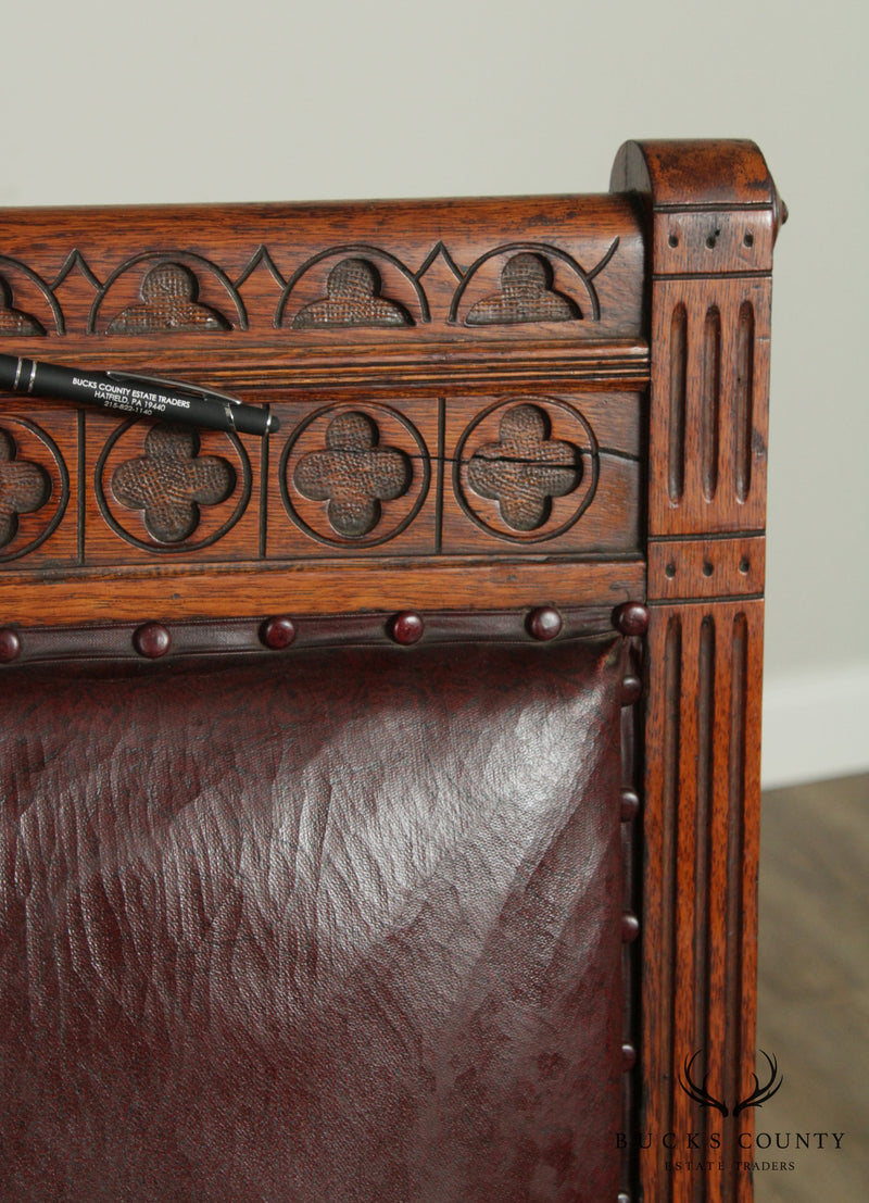 Antique Victorian Oak Pair High Back Masonic Armchairs