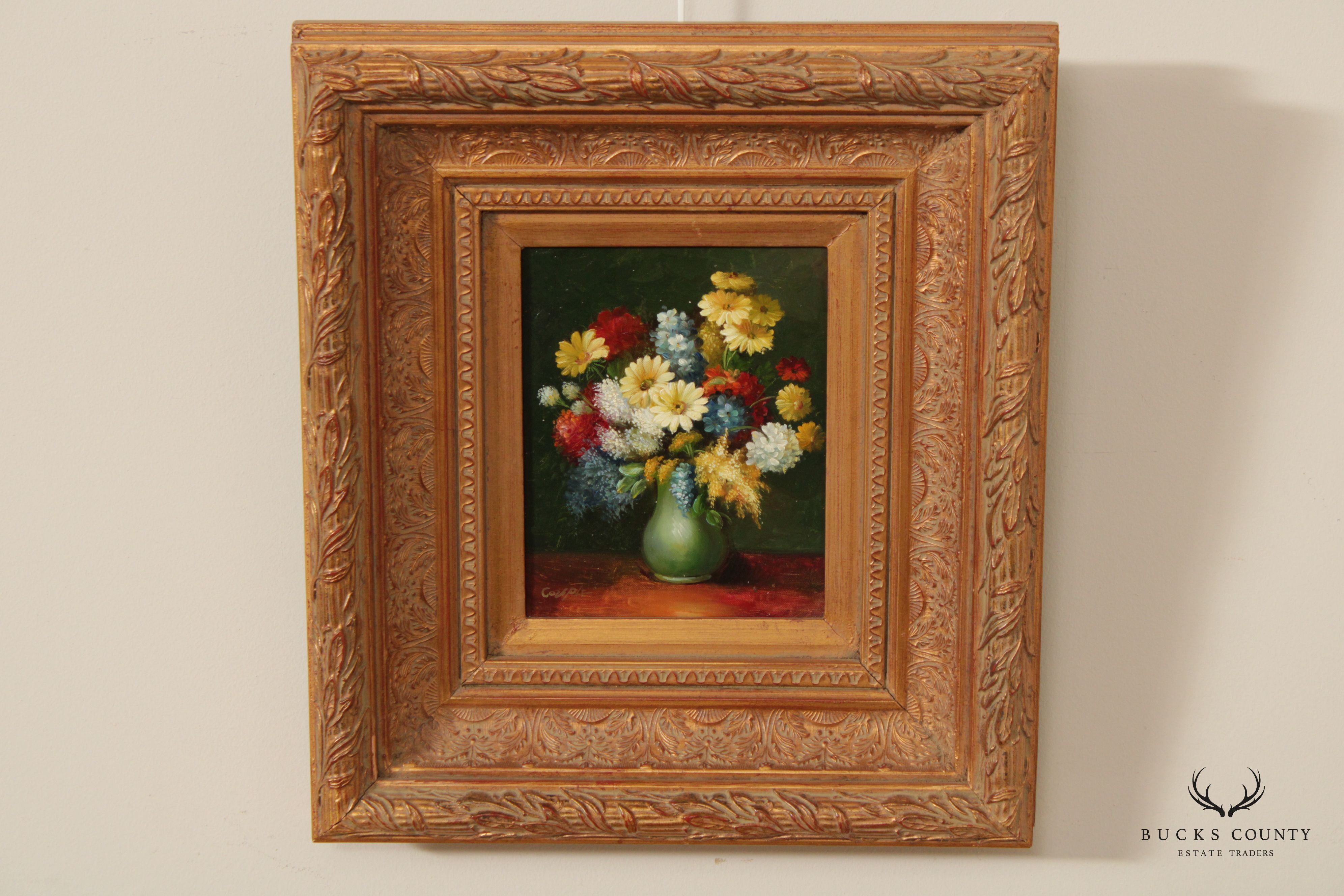 Vintage Floral Arrangement Still Life Oil Painting, Signed