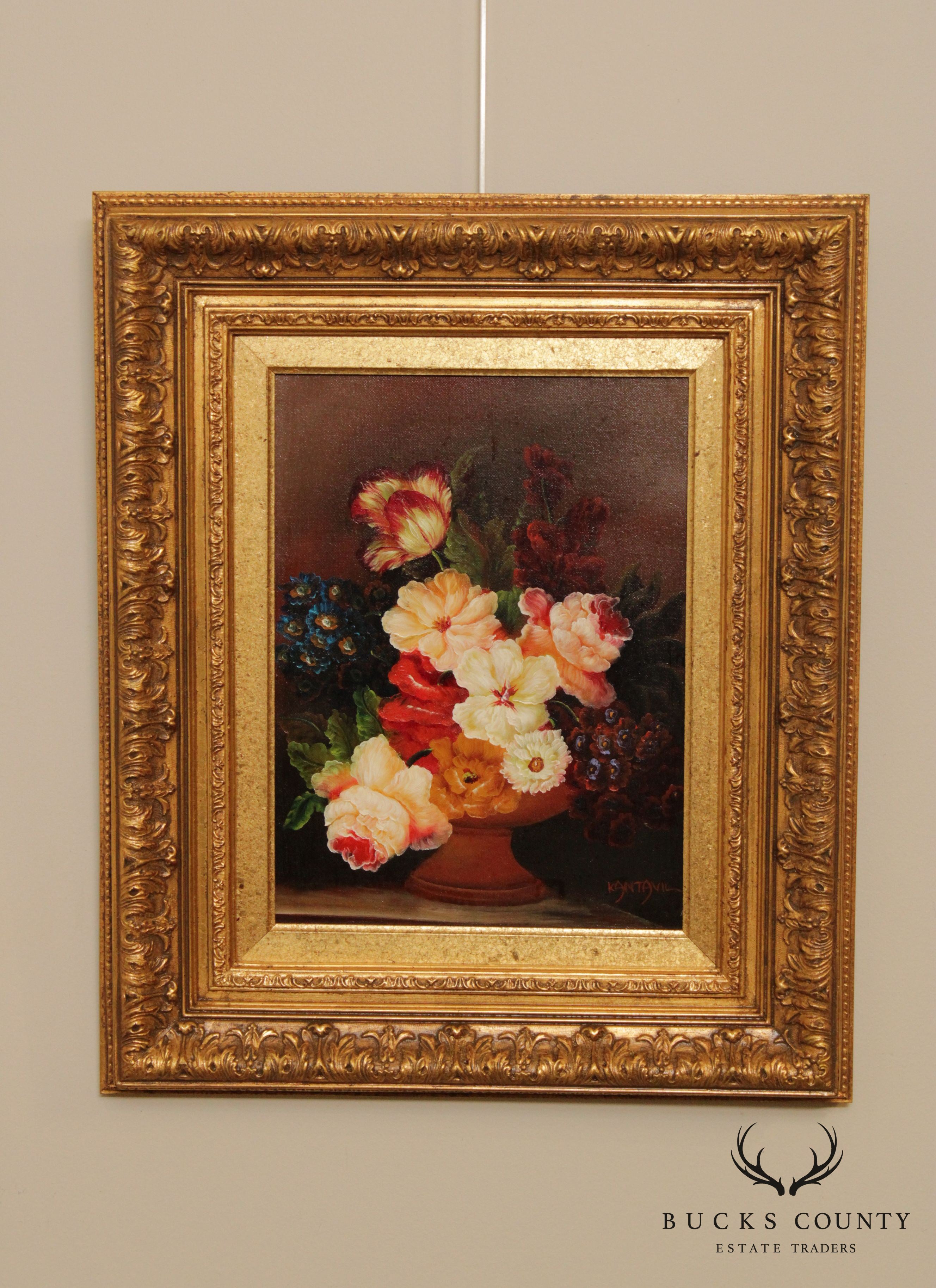 Floral Still Life Oil Painting with Gilt Frame (B)