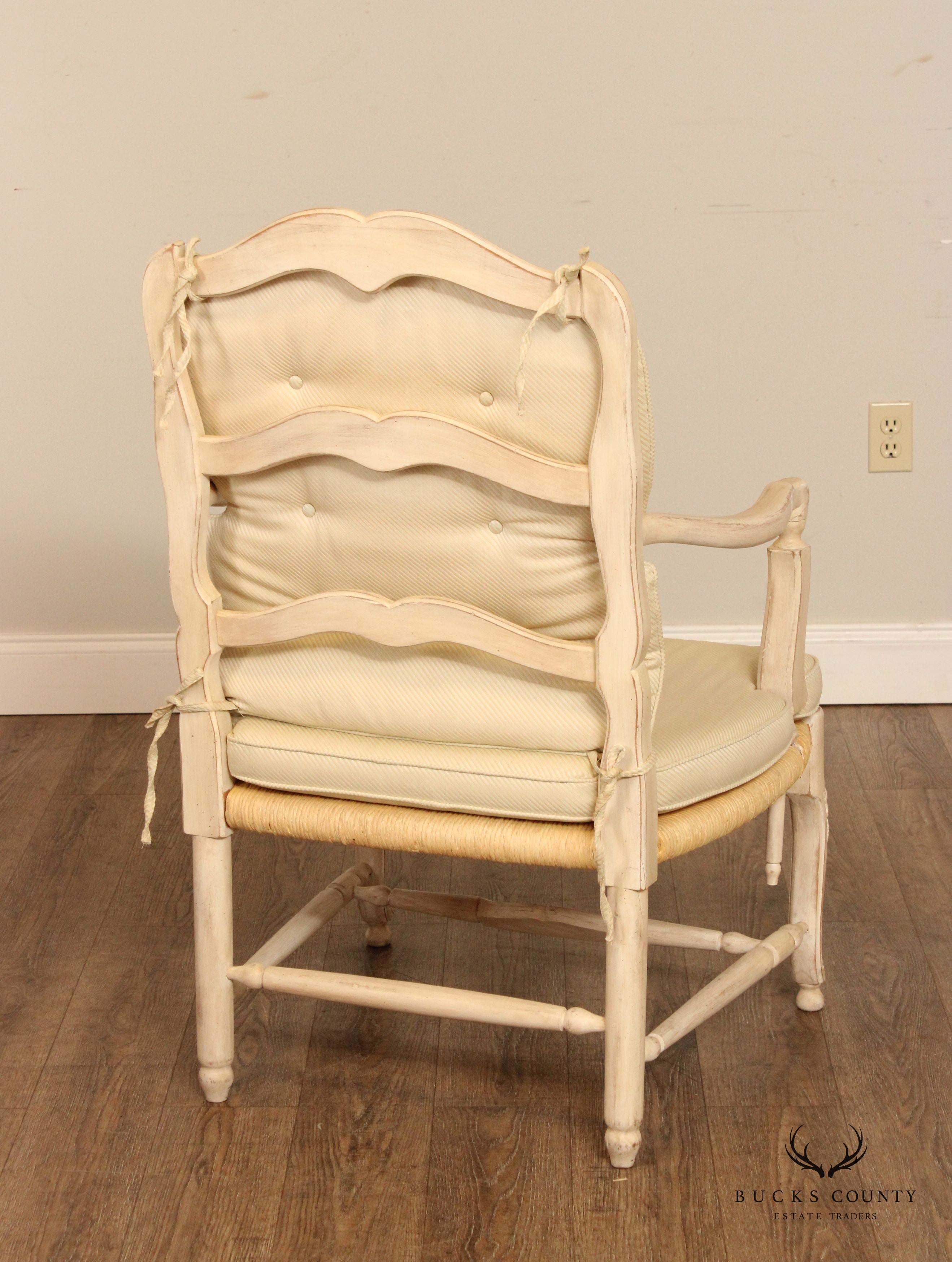 French Country Style Pair of Carved and Painted Armchairs