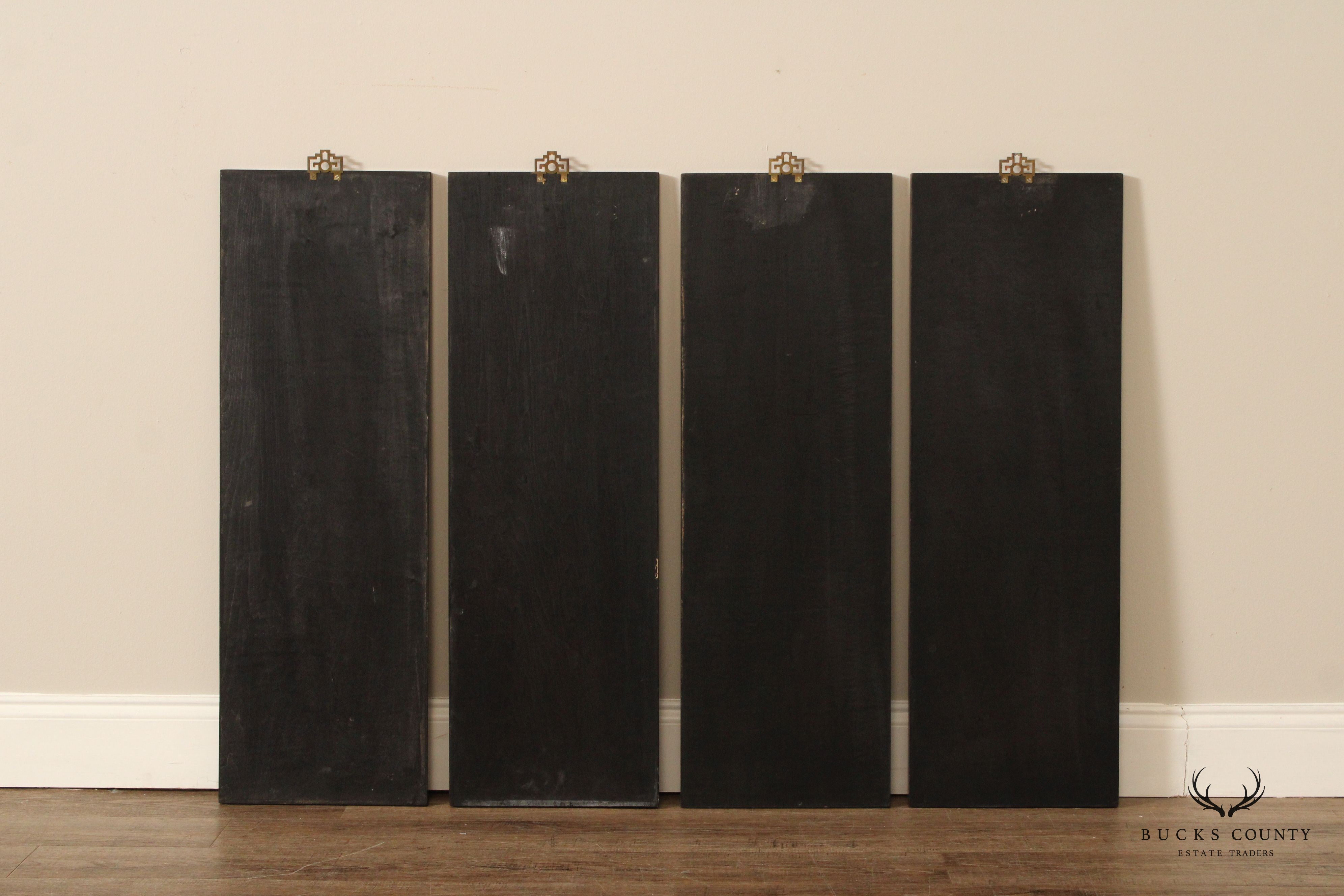 Chinese Set of Four Black Lacquered Wall-Hanging Room Divider Panels