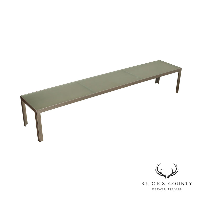 Contemporary Custom Quality Long Steel Frosted Glass Top Low Console