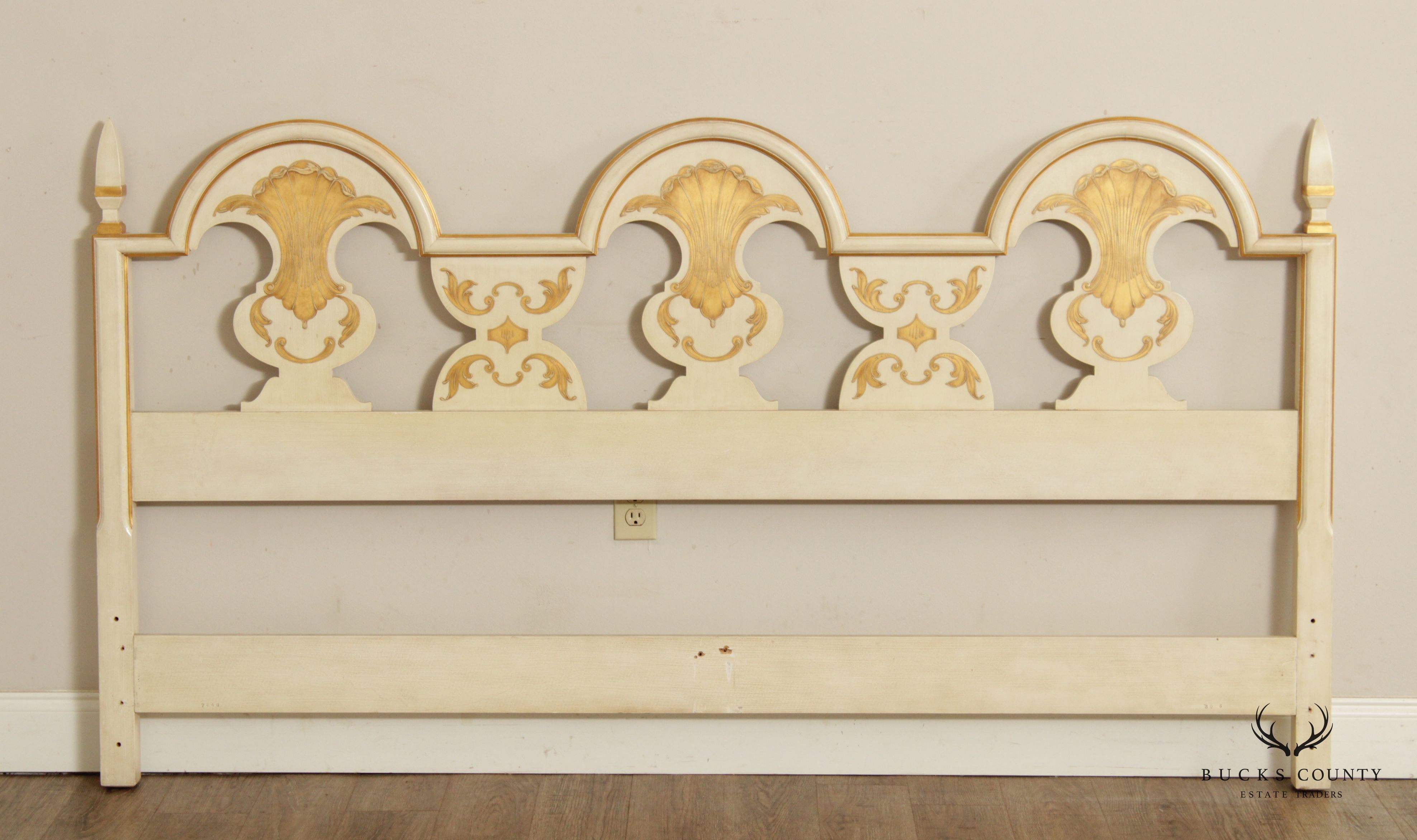 John Widdicomb Venetian Style Vintage Partial Gilt Painted King Size Headboard