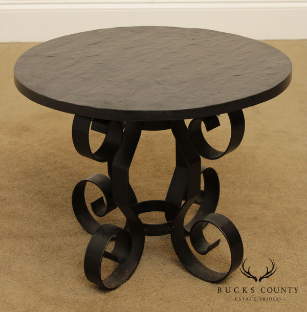 Mid Century Wrought Iron 20 inch Round Slate Top Side Table