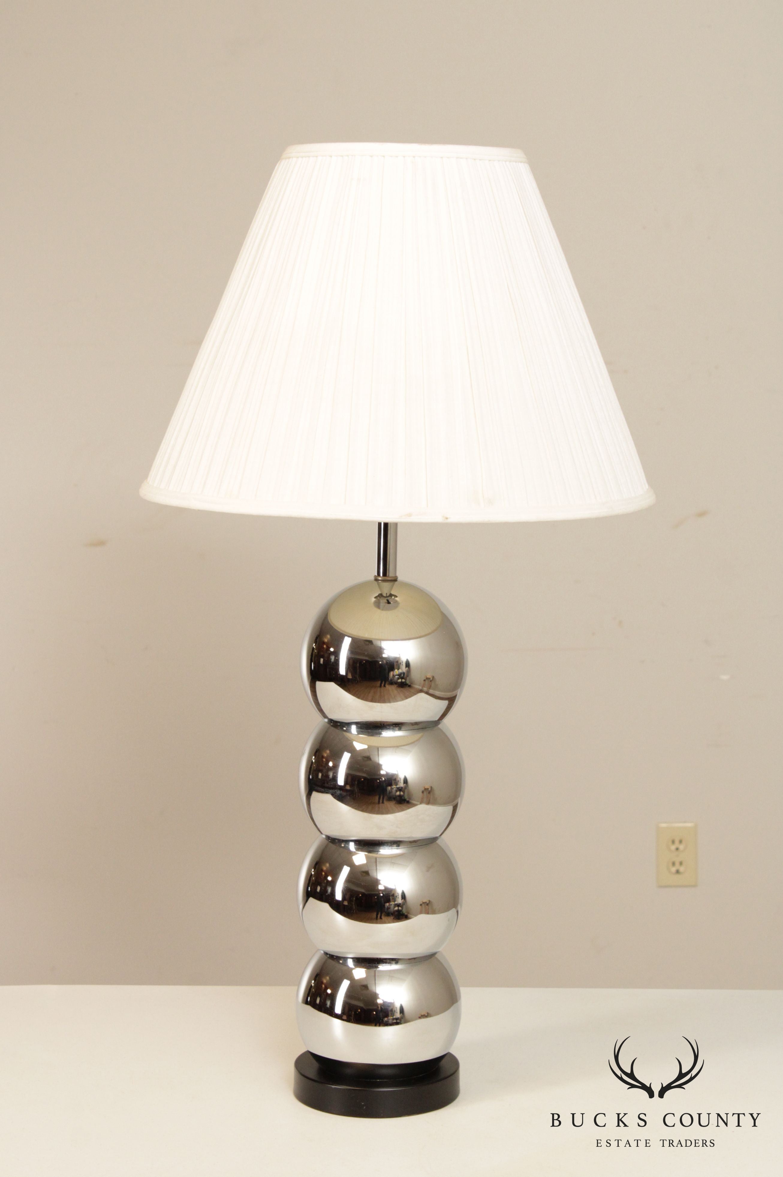 1970's Vintage MCM Chrome Stacked Ball Table Lamp