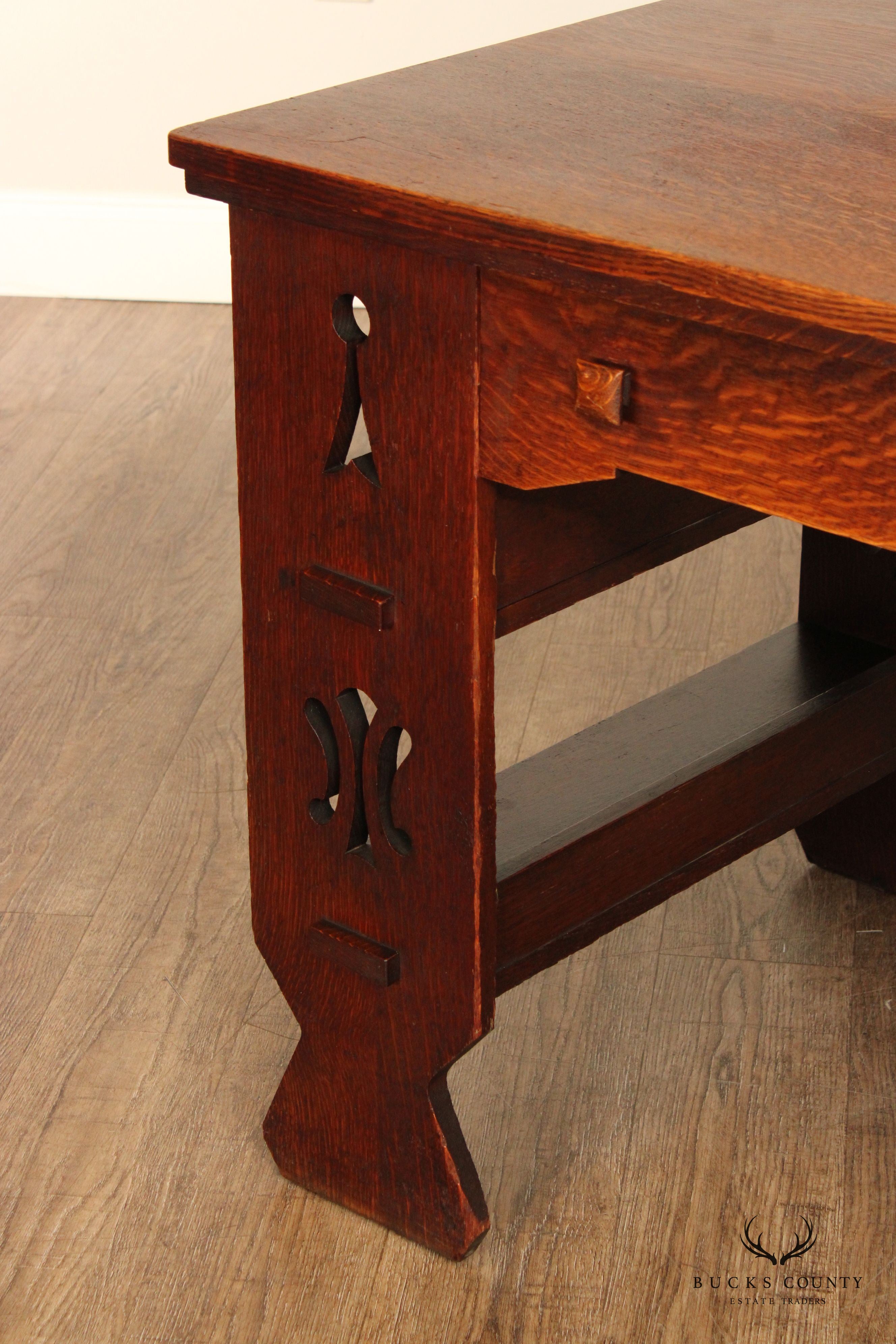 Antique Arts & Crafts Mission Oak Library Table Writing Desk