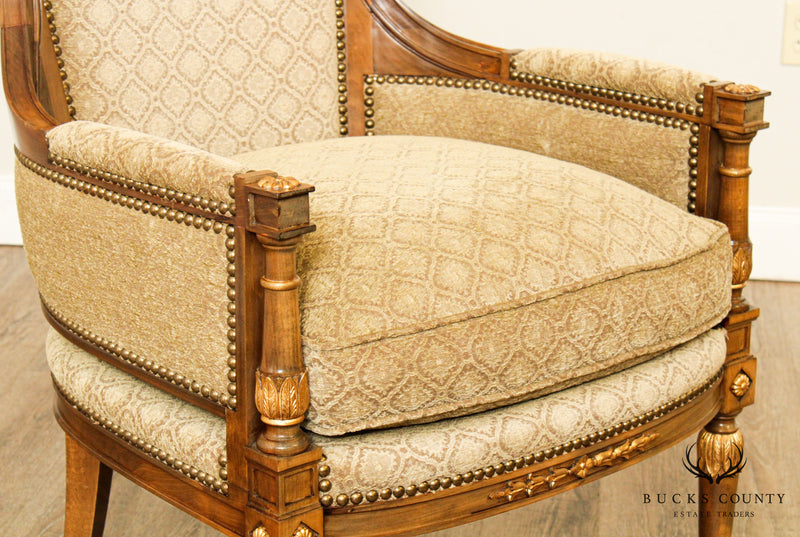 Colombo Mobili Directoire Style Partial Gilt Bergere Armchair