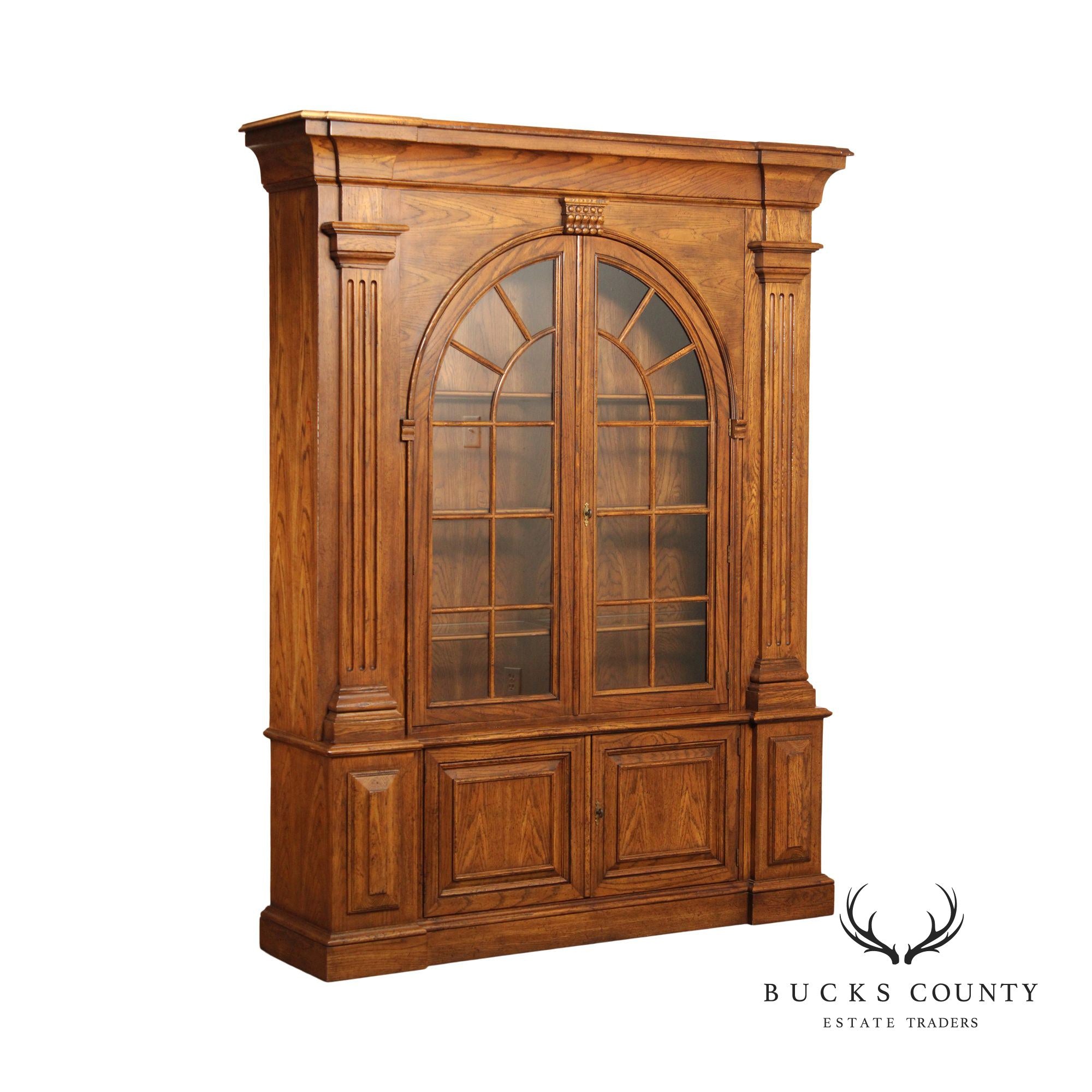 Baker Furniture Georgian Style Large Architectural Oak Bookcase Display Cabinet