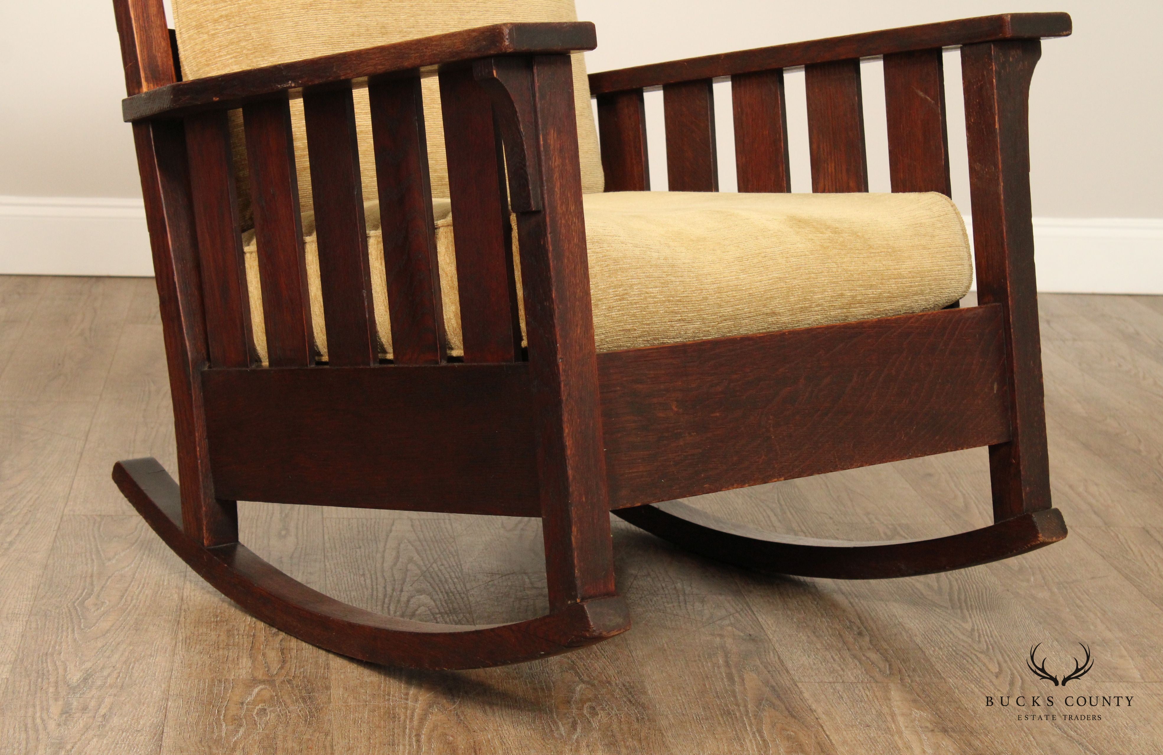 Gustav Stickley Antique Mission Oak Slatted Rocking Chair