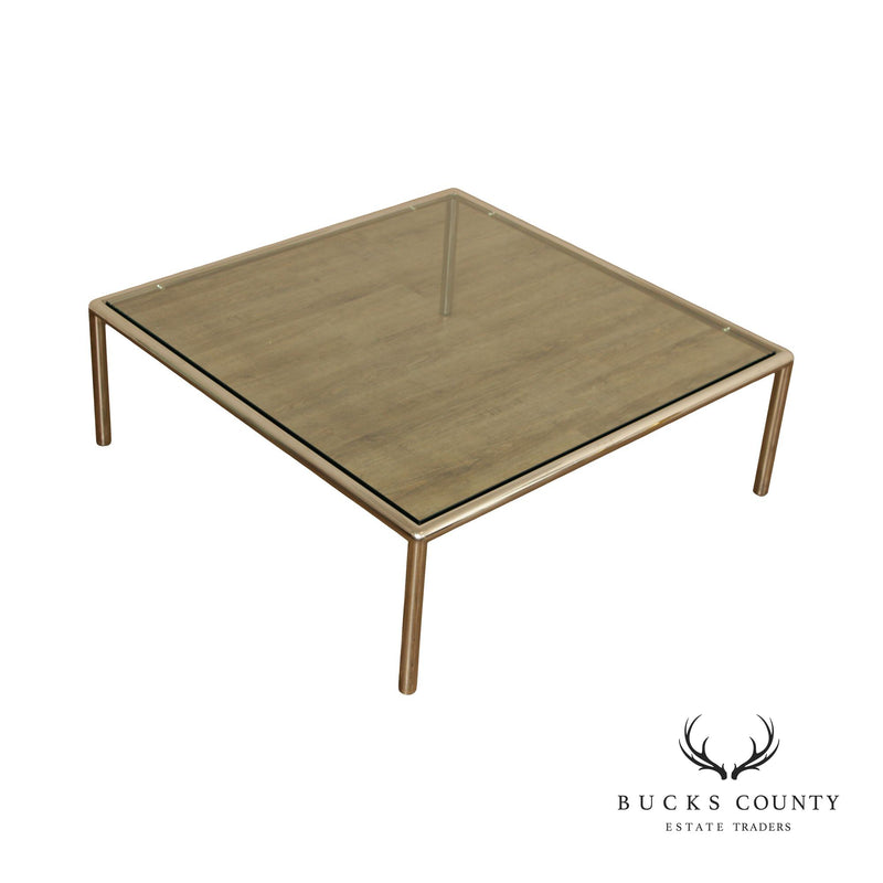 Postmodern Tubular Chrome and Square Glass Top Coffee Table