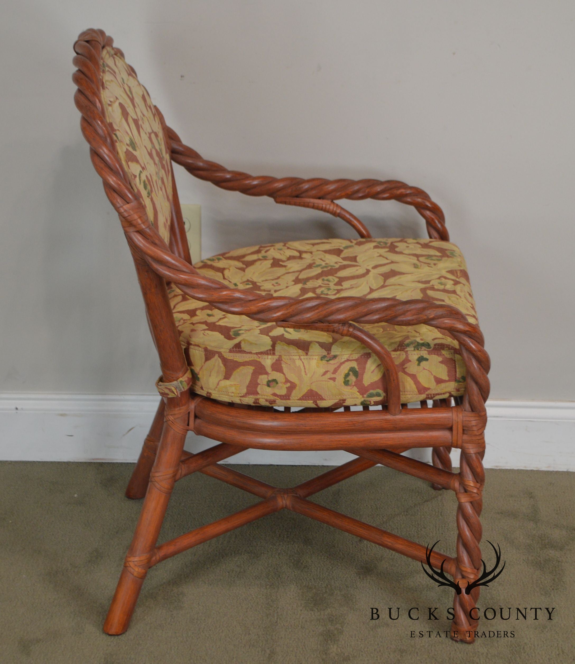 Mcguire of San Francisco Pair Painted Twist Rattan Armchairs