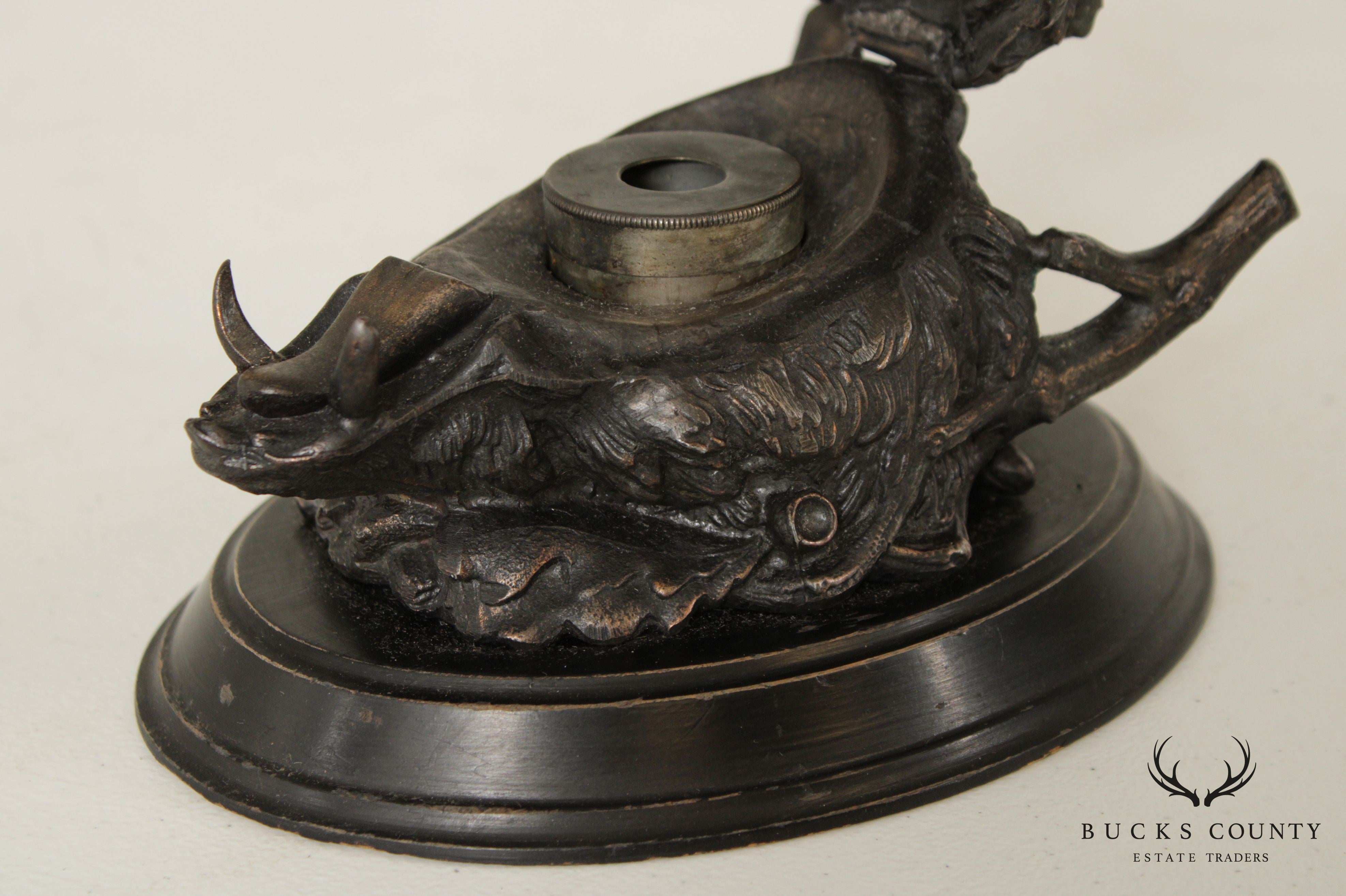 Antique French Boar's Head Inkwell