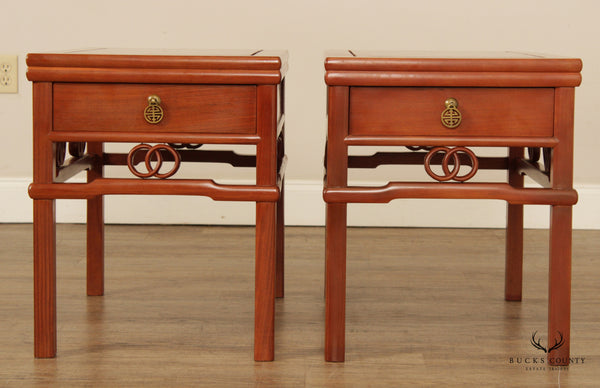 Vintage Pair of Chinese Hardwood One-Drawer Side Tables