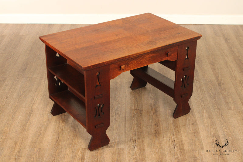 Antique Arts & Crafts Mission Oak Library Table Writing Desk