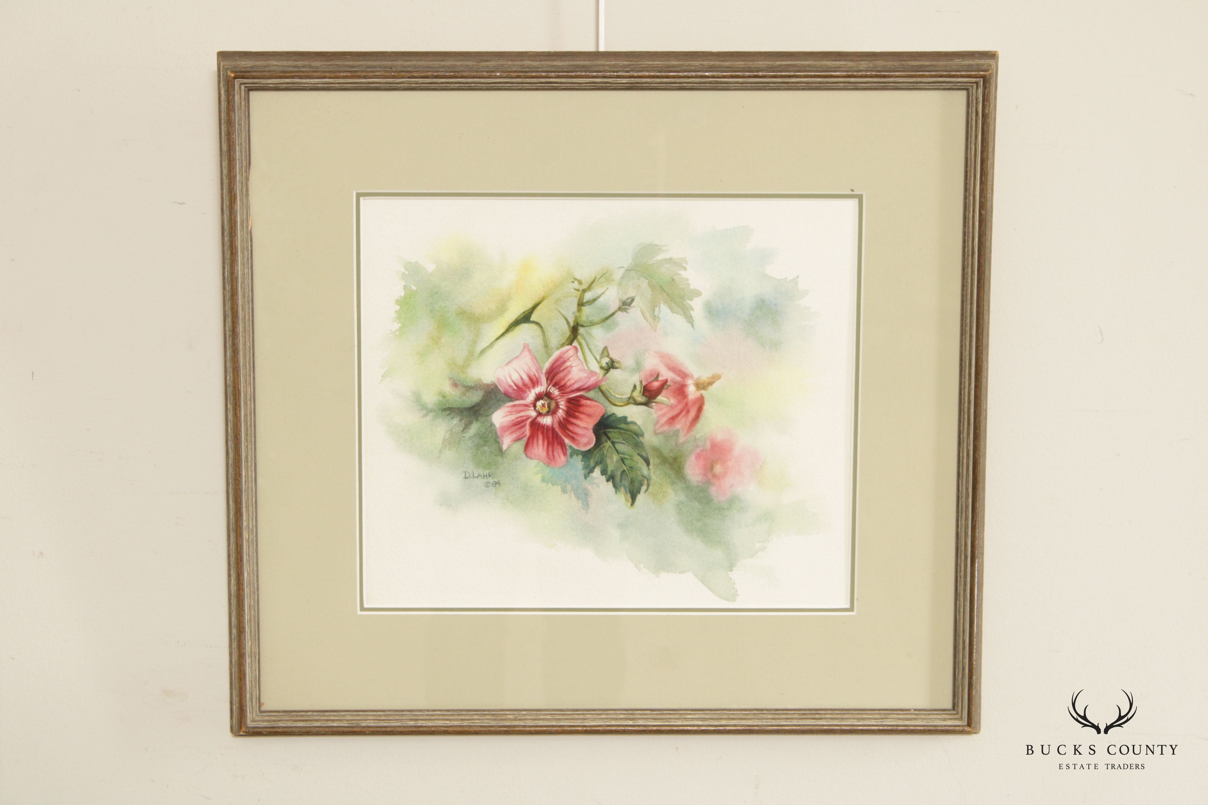 Denise Lahr 'Rosa Californica' Floral Watercolor Painting, Custom Framed