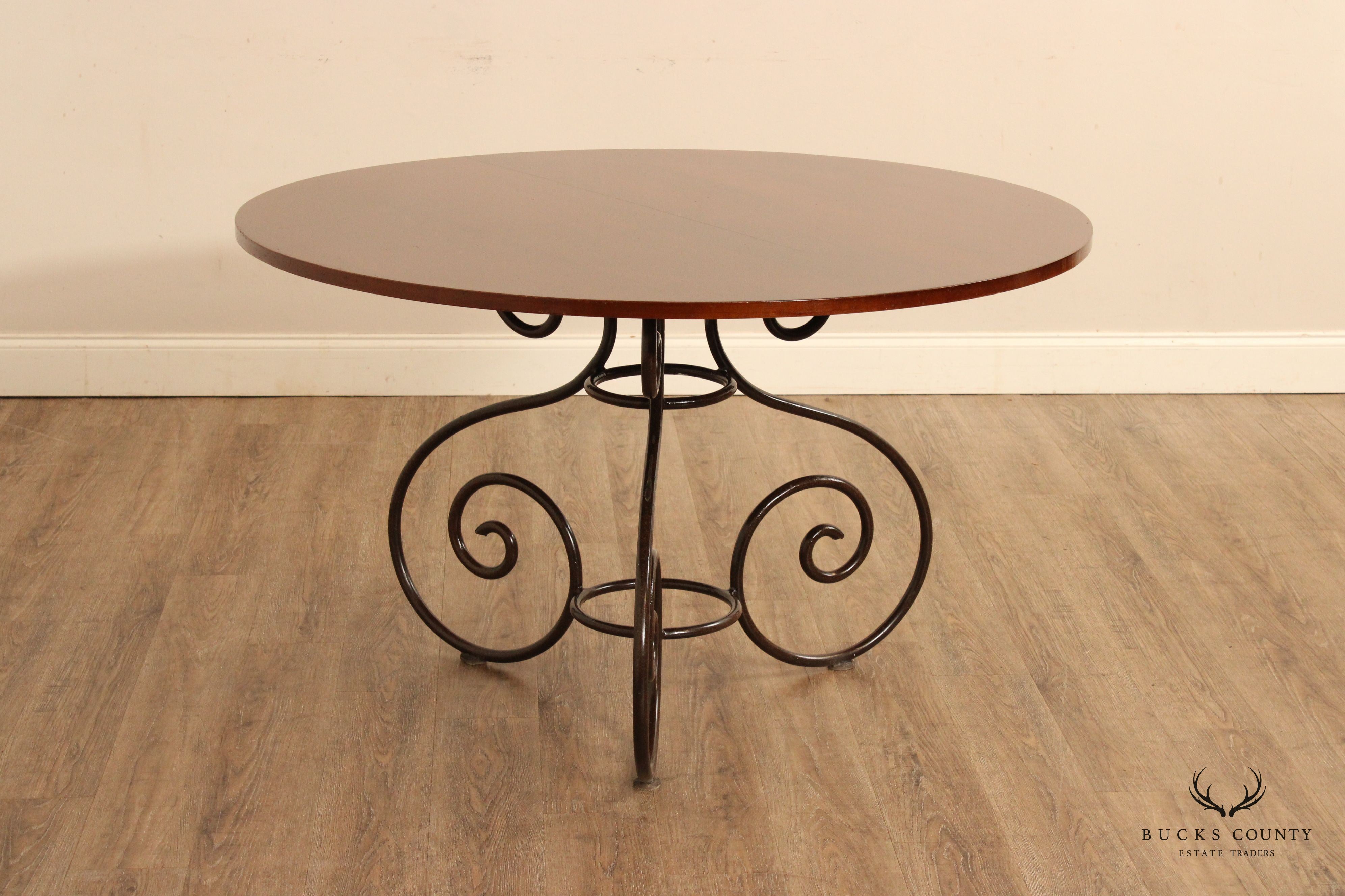 Grange french Country Style Scrolled Iron Base  Round Cherry Dining Table