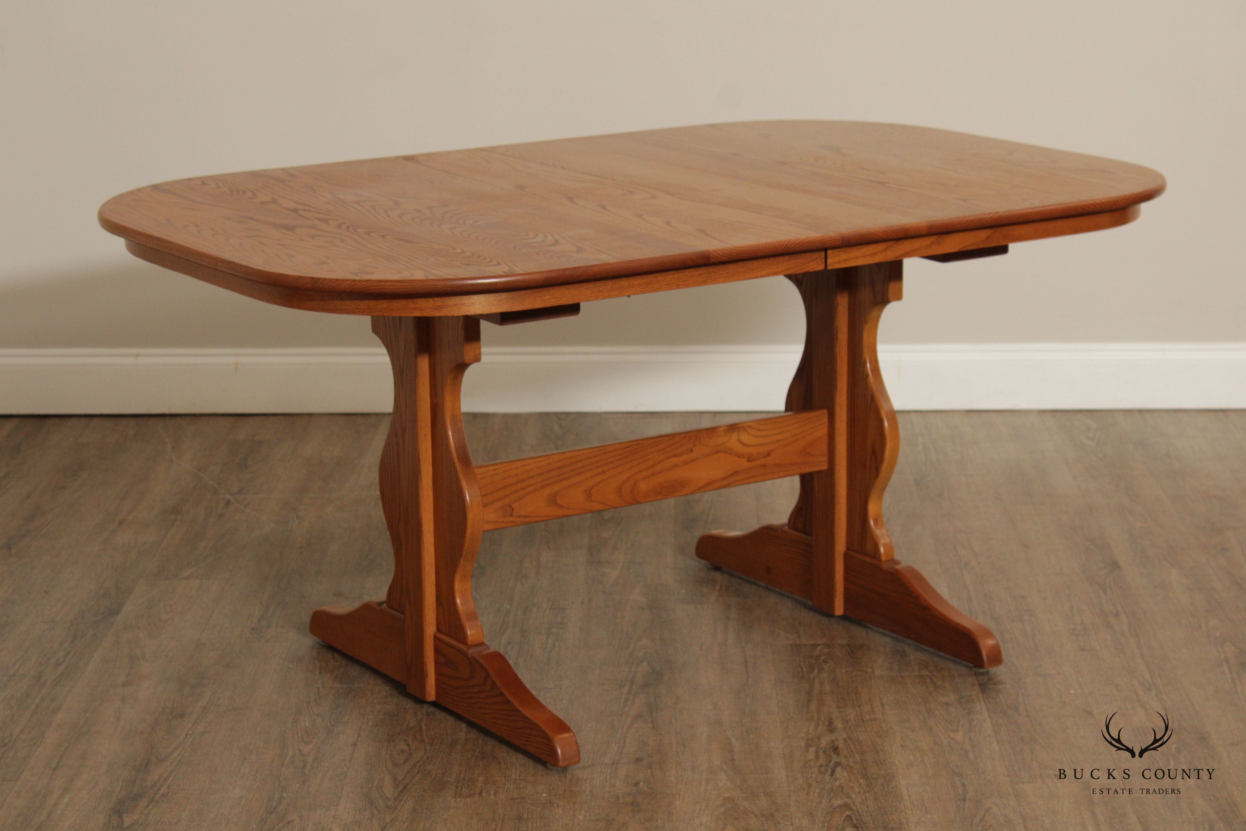 S. Bent and Brothers Farmhouse Oak Expandable Trestle Dining Table