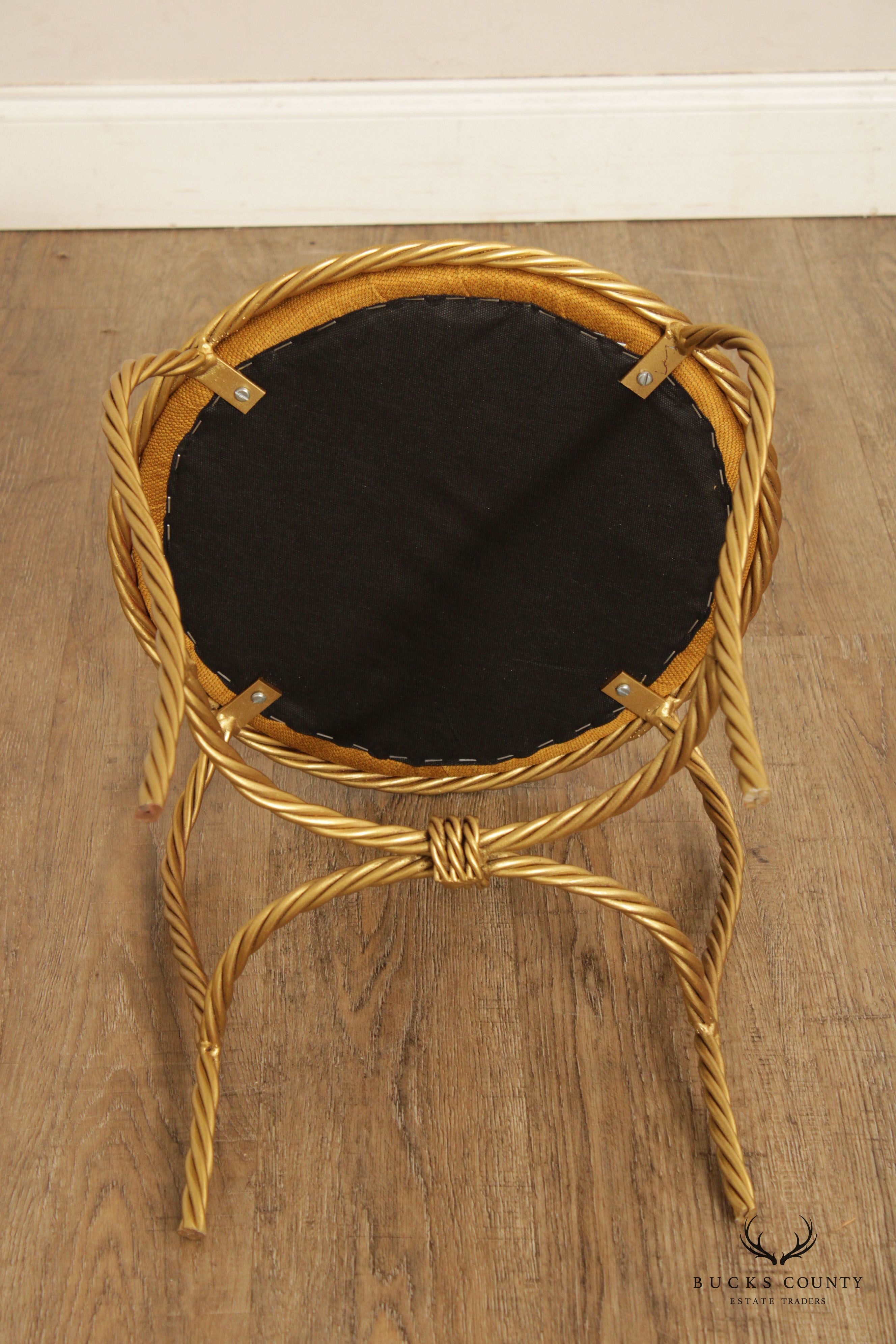 Hollywood Regency Pair of Gilt Metal Rope Twist Stools