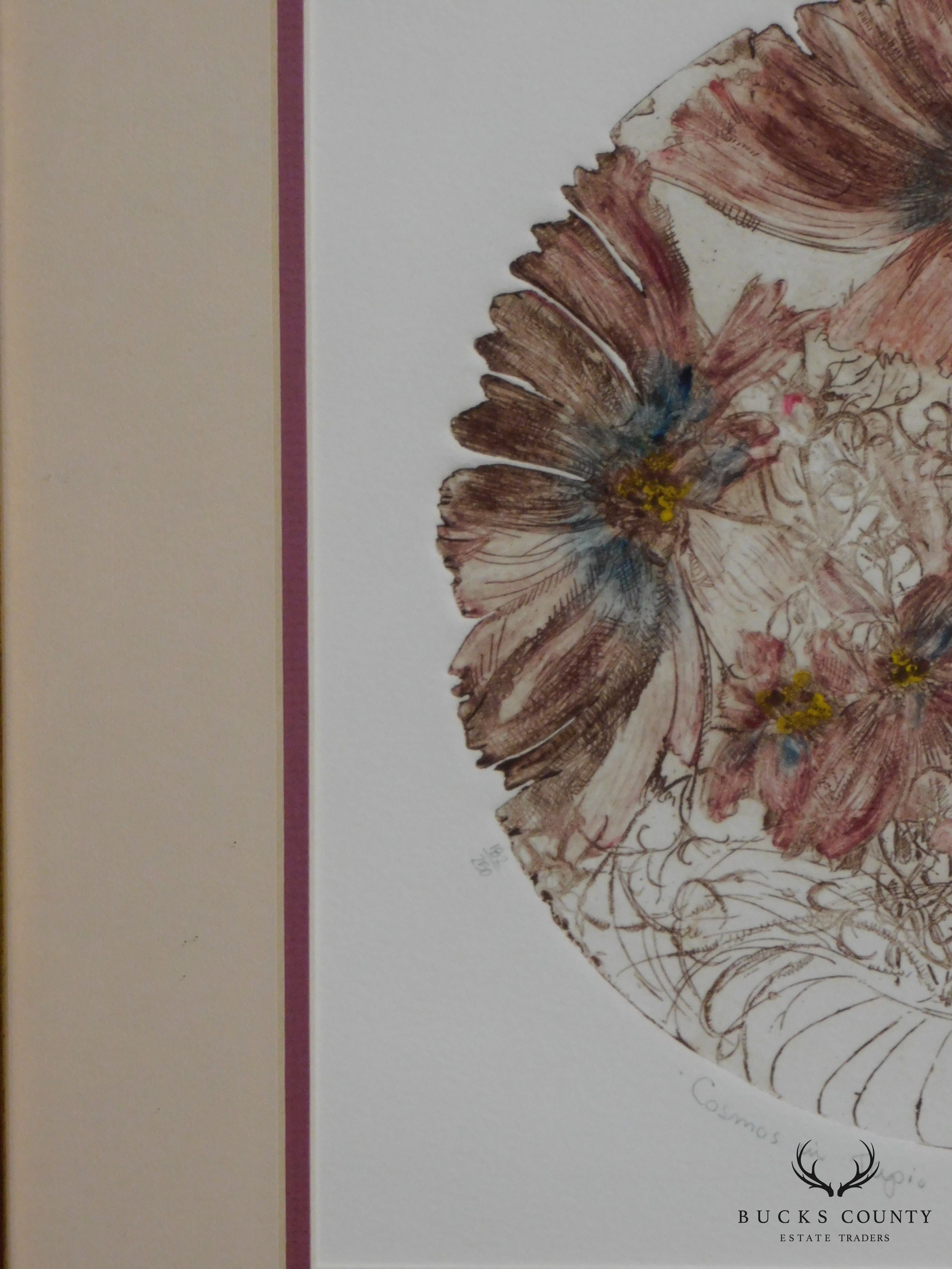 Framed, Hand-Colored Limited Edition Etching by Joanne Isaacs "Cosmos in Tapio Wirkkala"