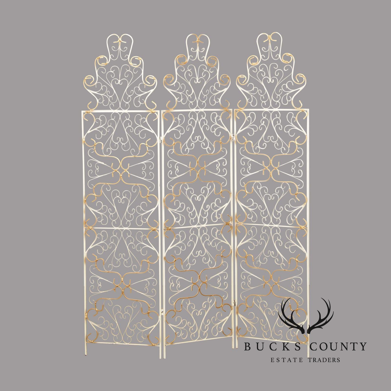 Mid Century Wrought Iron Three-Panel Folding Screen