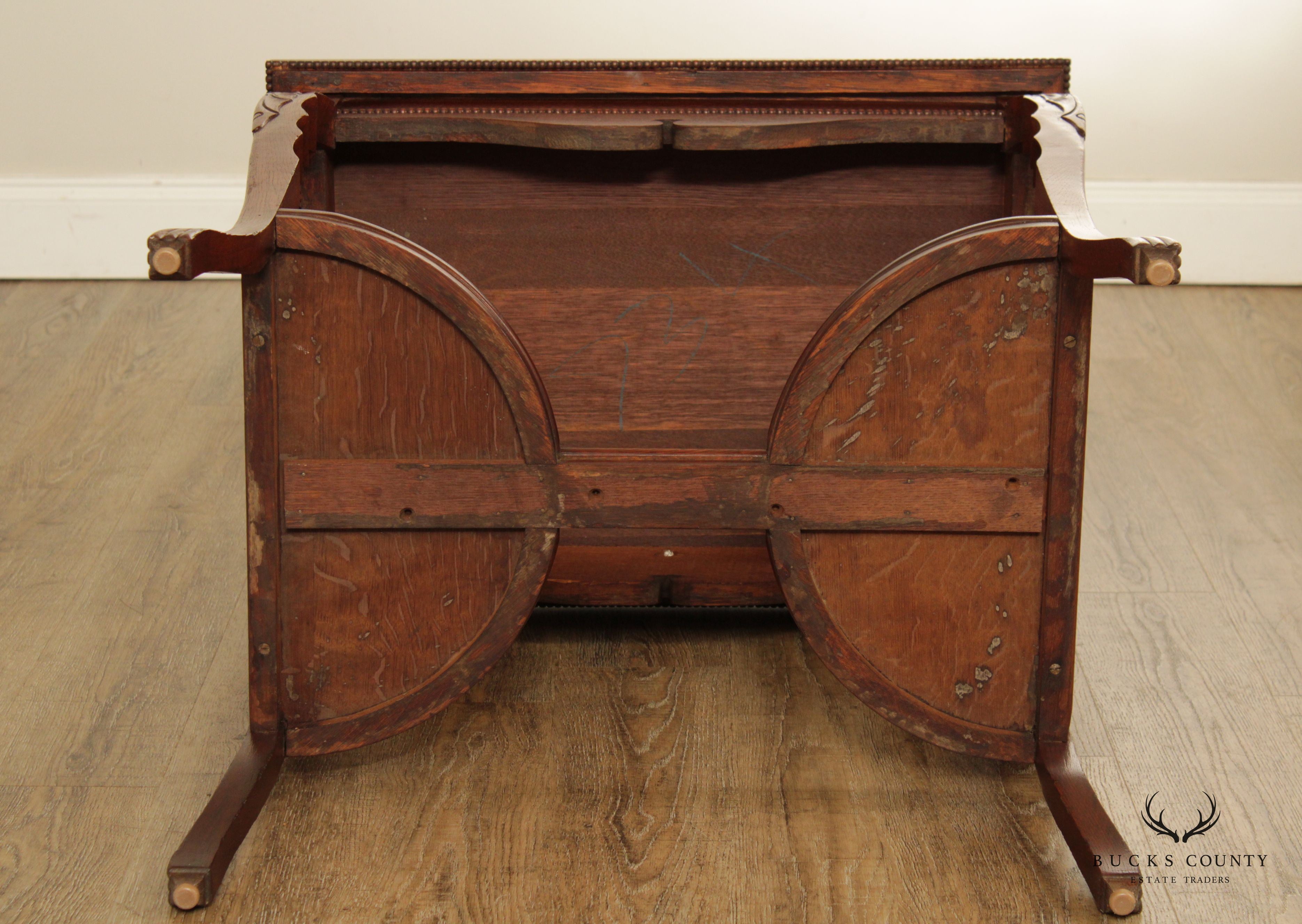 Victorian Carved Oak Music Box Table