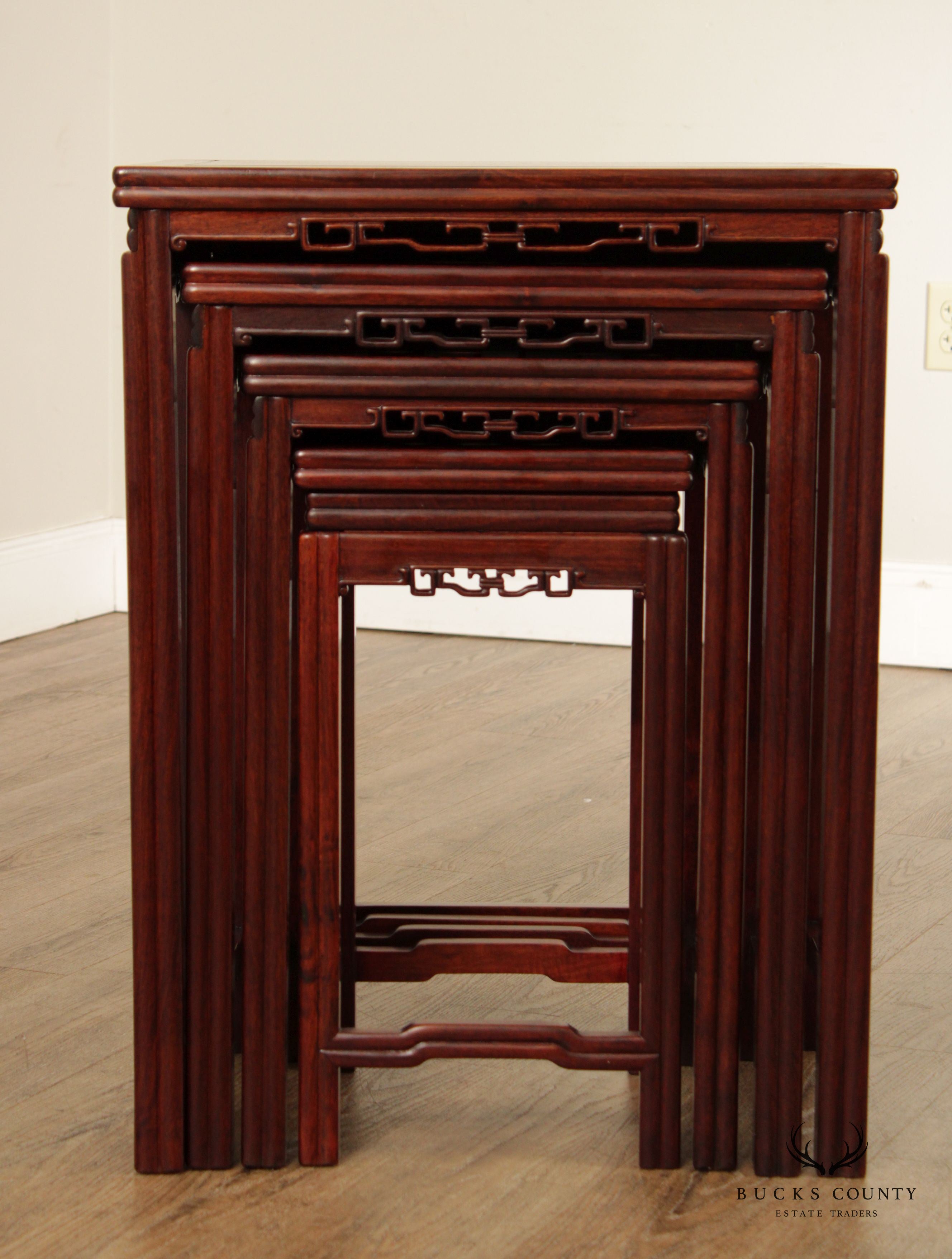 Chinese Set of Four Carved Hardwood Nesting Tables