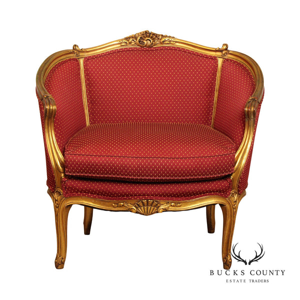 French Louis XV Style Carved Giltwood Marquise Bergere Armchair