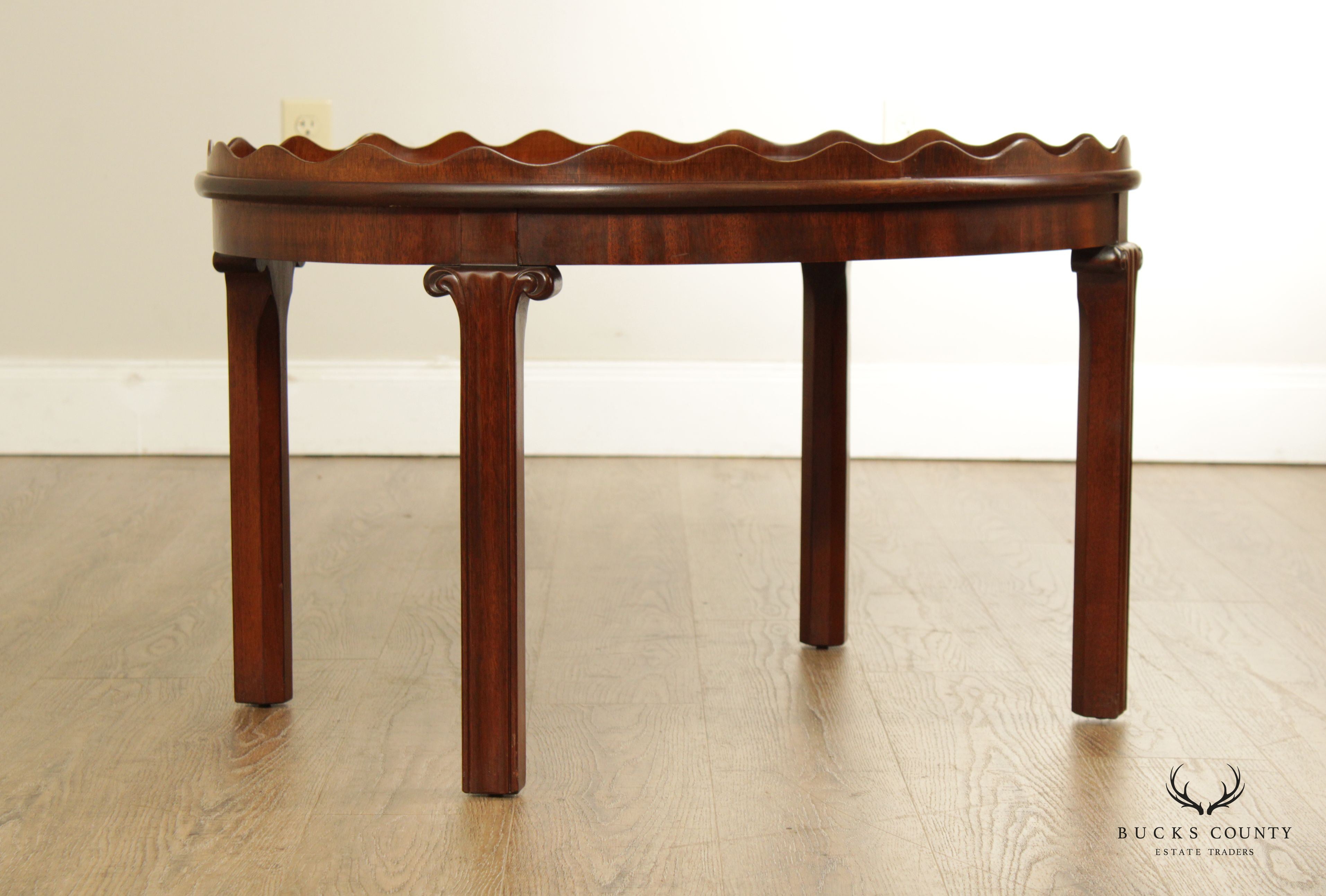 Chippendale Style Oval Inlaid Mahogany Coffee Table