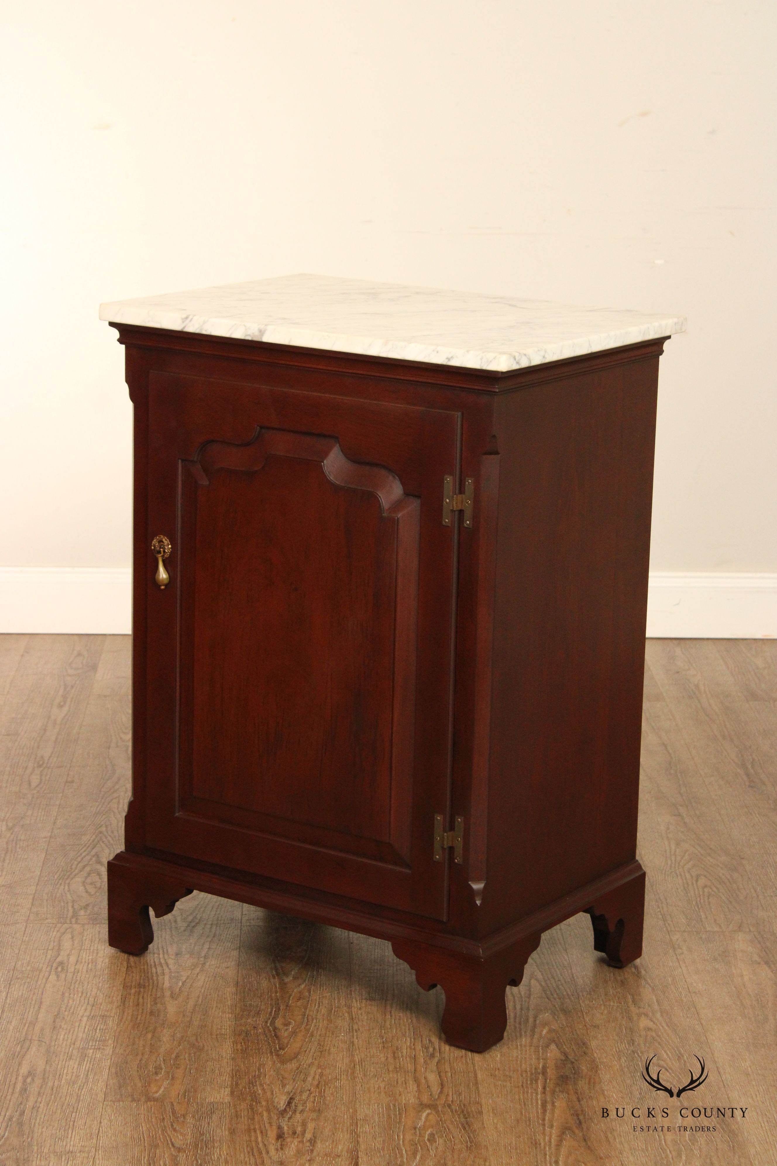 Vintage Pair Mahogany Marble Top Cabinet Nightstands