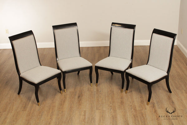 Regency Style Quality Set Of Four Black Lacquer Dining Chairs