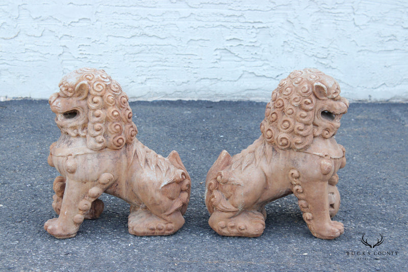 Vintage Chinese Pair Cast Stone Foo Dog Outdoor Garden Statues