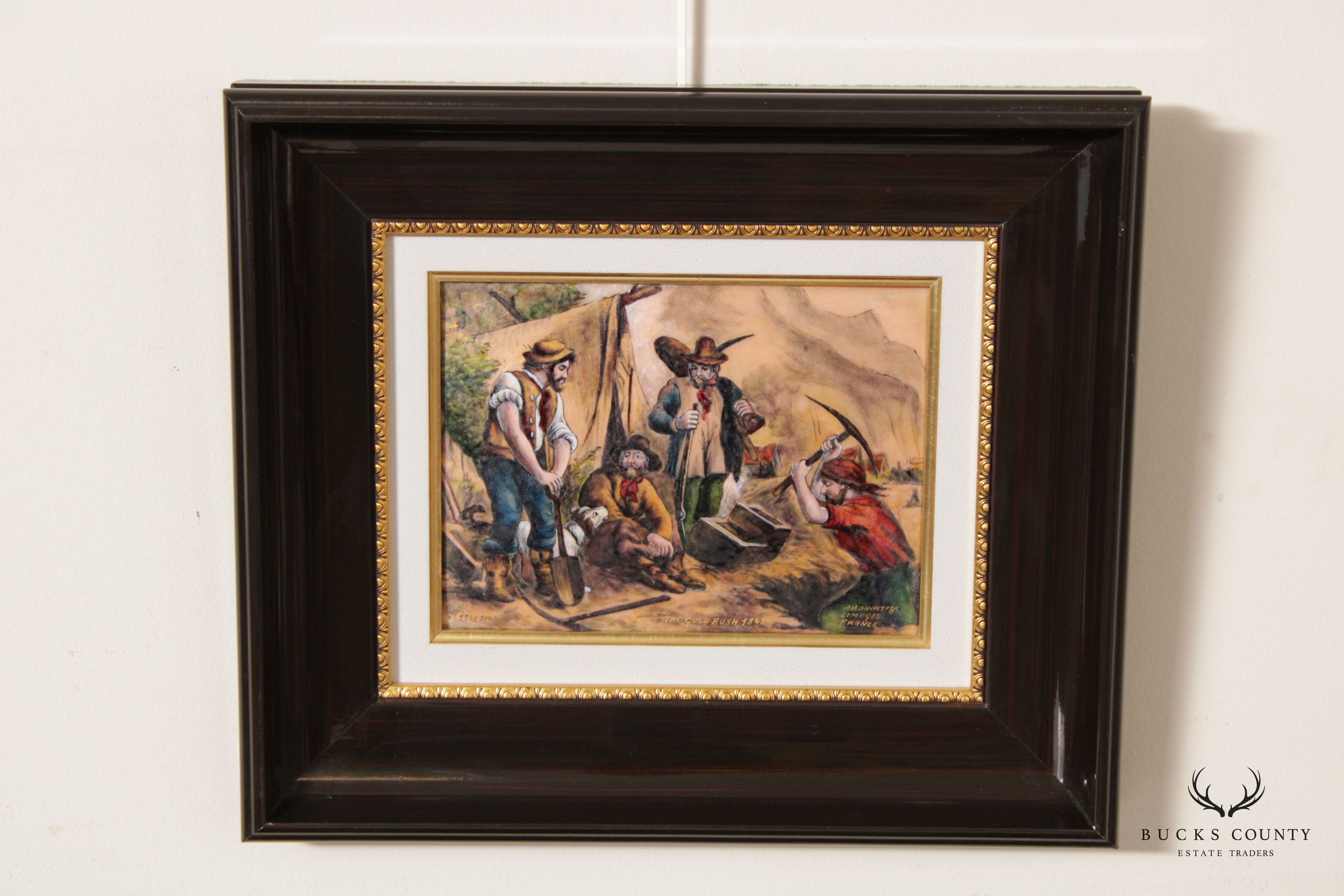 Pierre Bonnet 'The Gold Rush 1848' Limoges France Enamel Wall Plaque