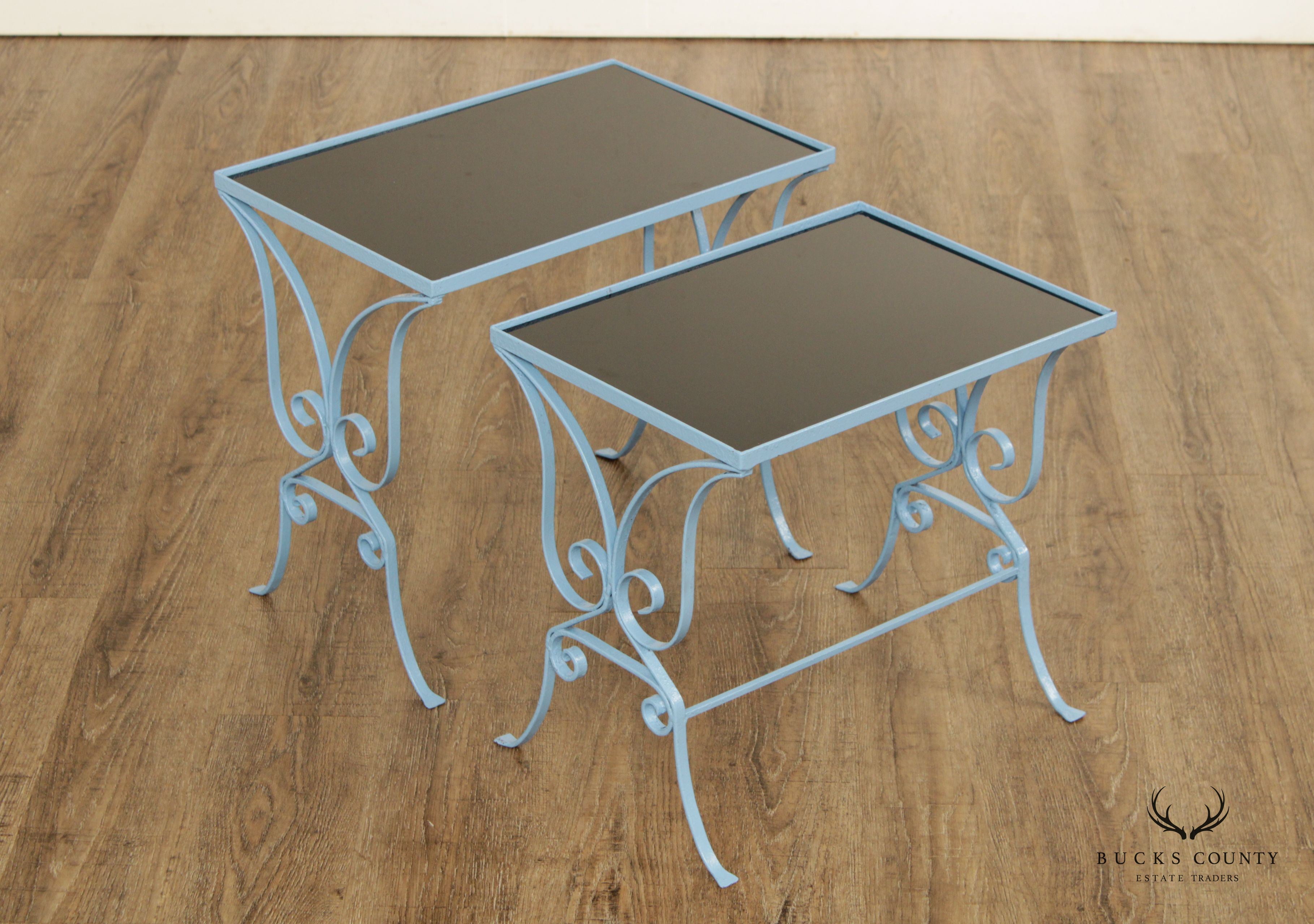 Hollywood Regency Wrought Iron Pair Nesting Tables