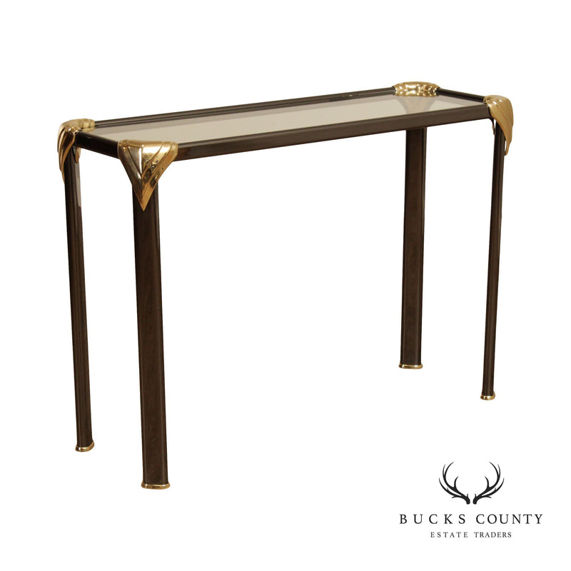 Hollywood Regency Brass & Glass Console Table