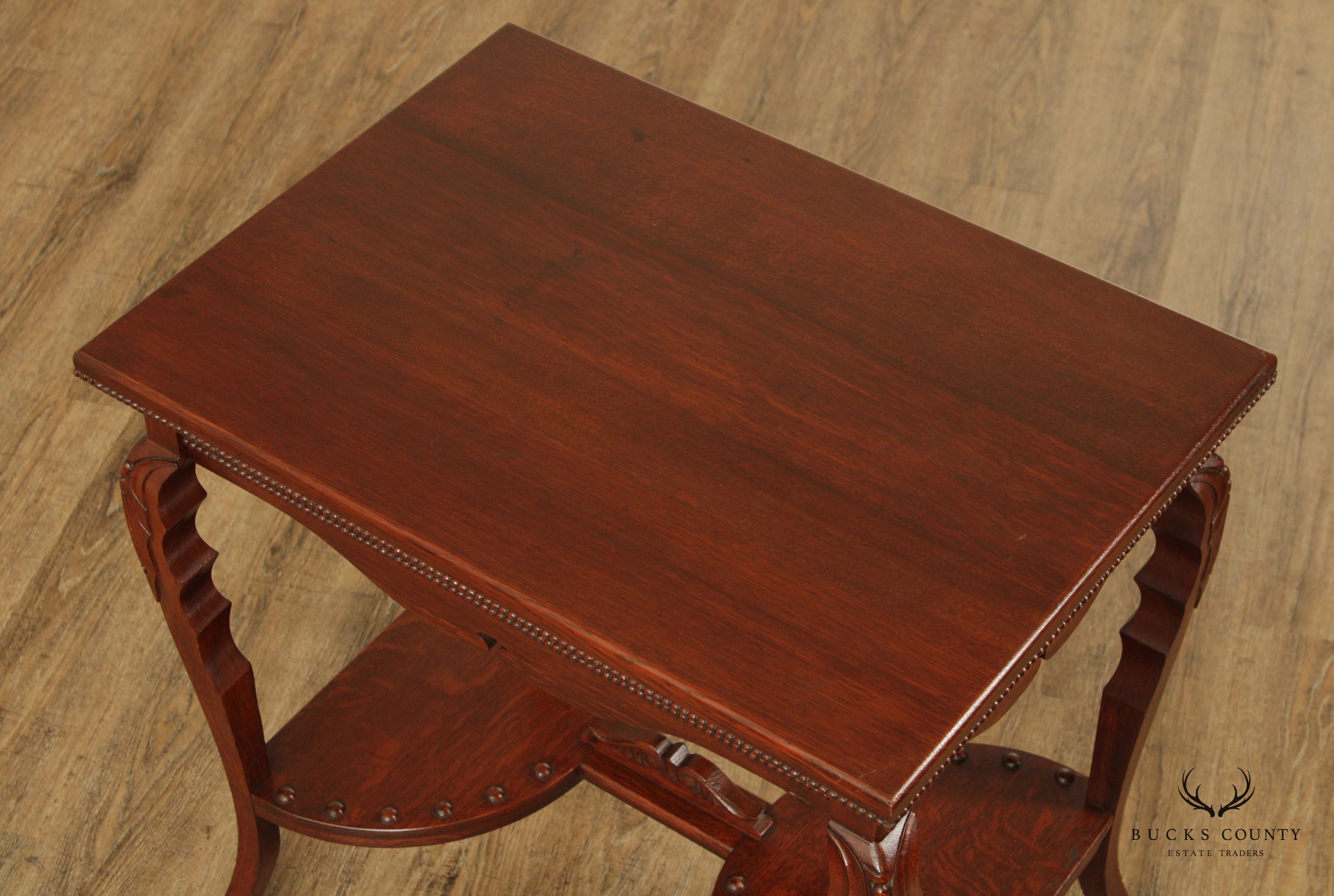 Victorian Carved Oak Music Box Table