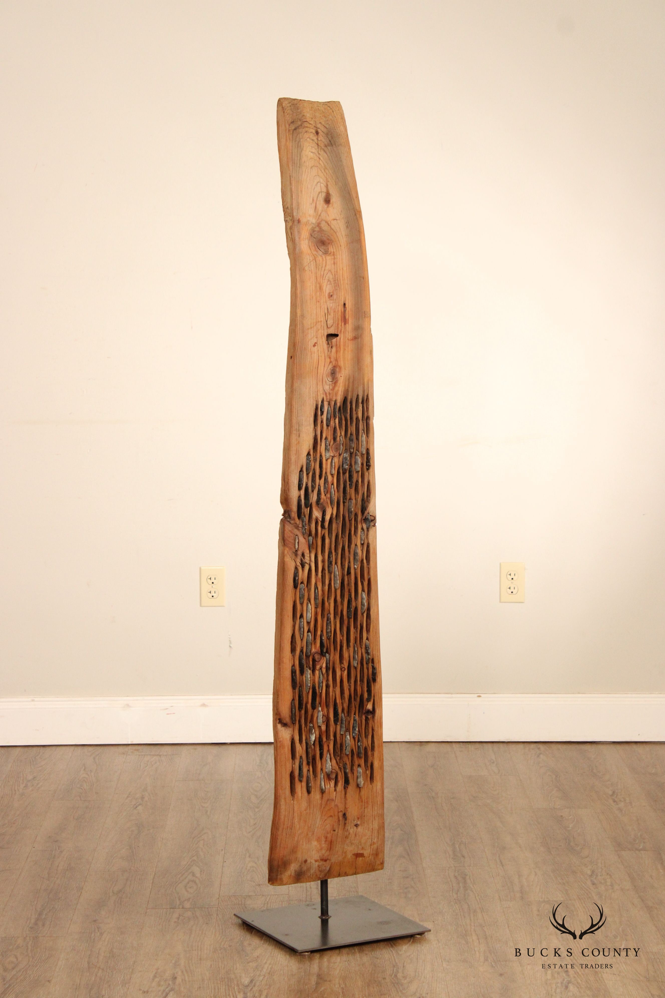 Vintage Abstract Reclaimed Natural Wood Tall Sculpture