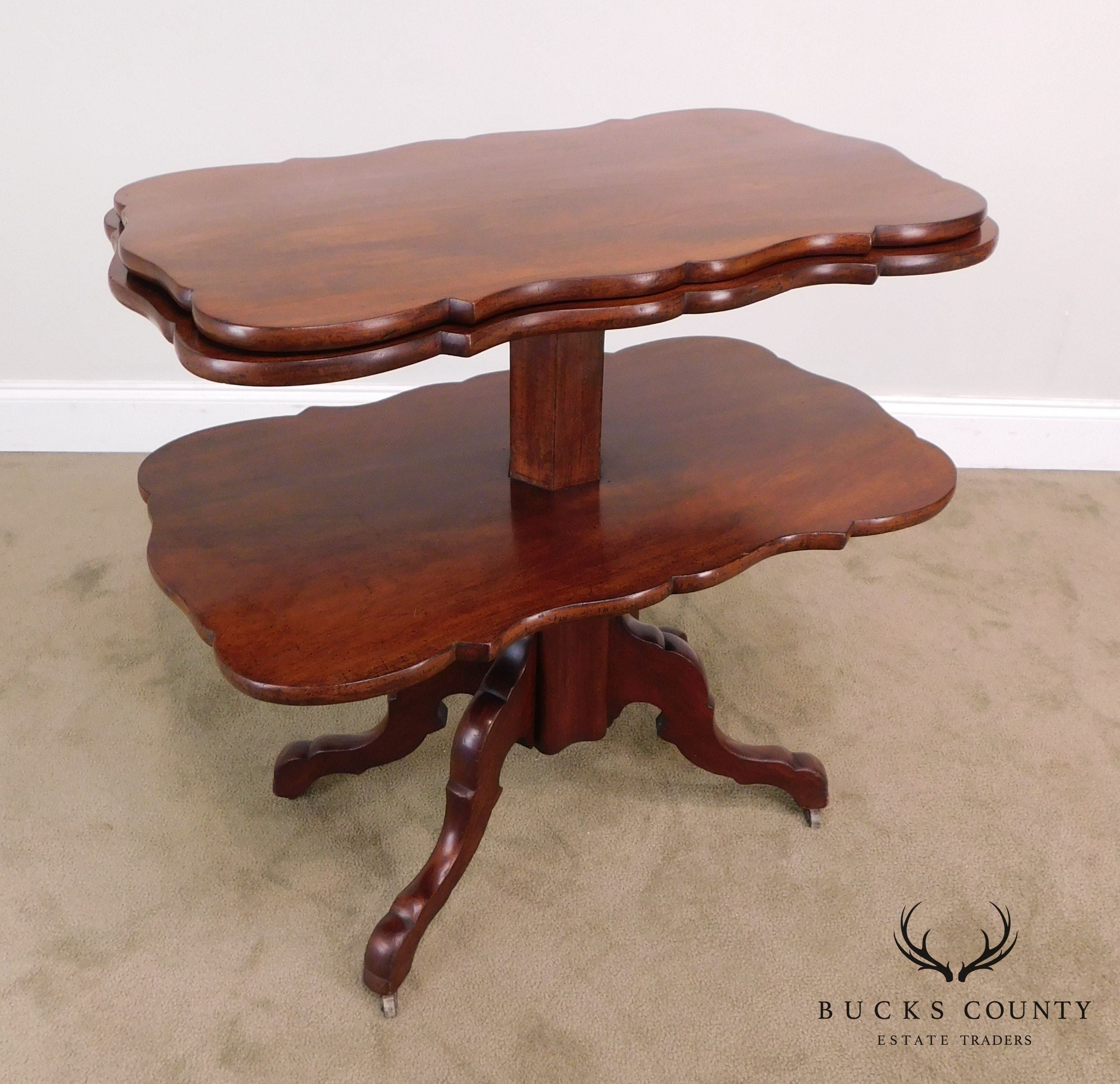 English Regency Antique Mahogany Metamorphic 3 Tier Dumb Waiter Table