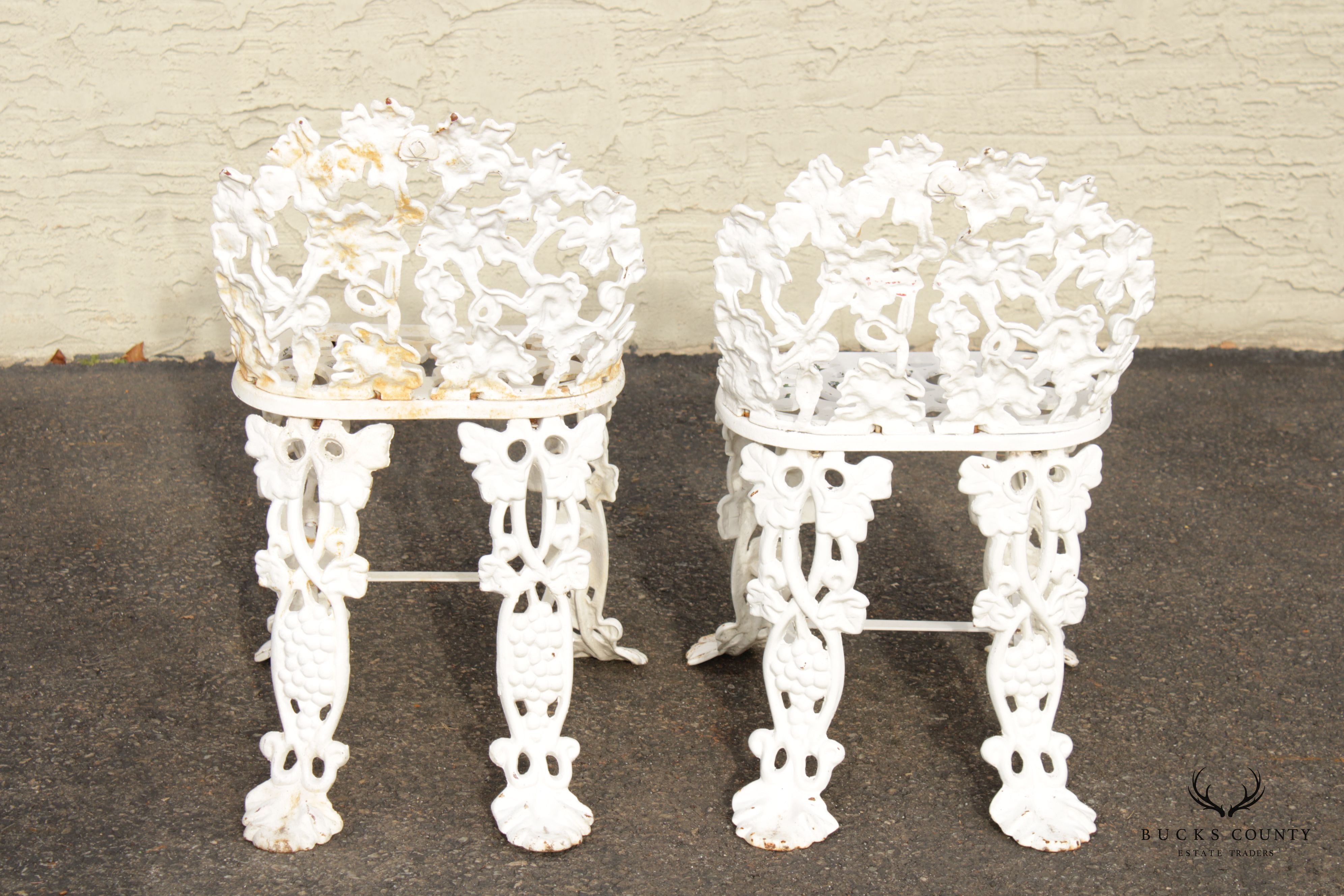 Victorian Pair Cast Iron Grapevine Leaves Garden Chairs