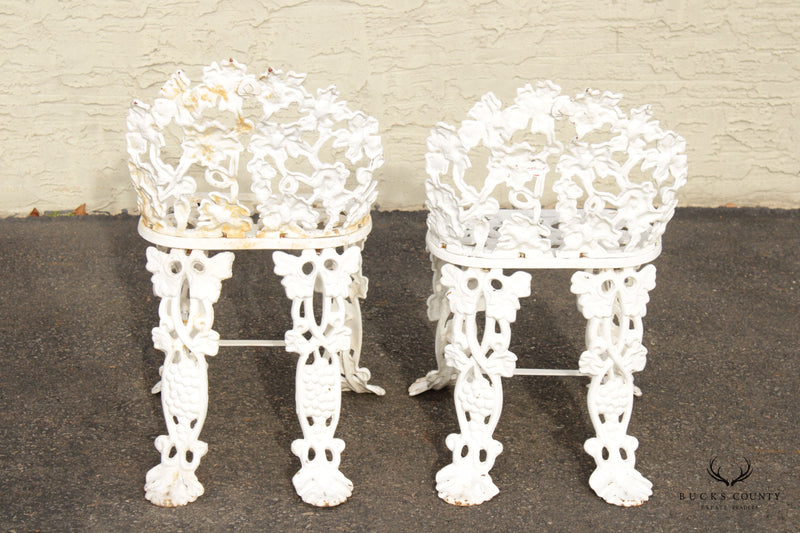 Victorian Pair Cast Iron Grapevine Leaves Garden Chairs