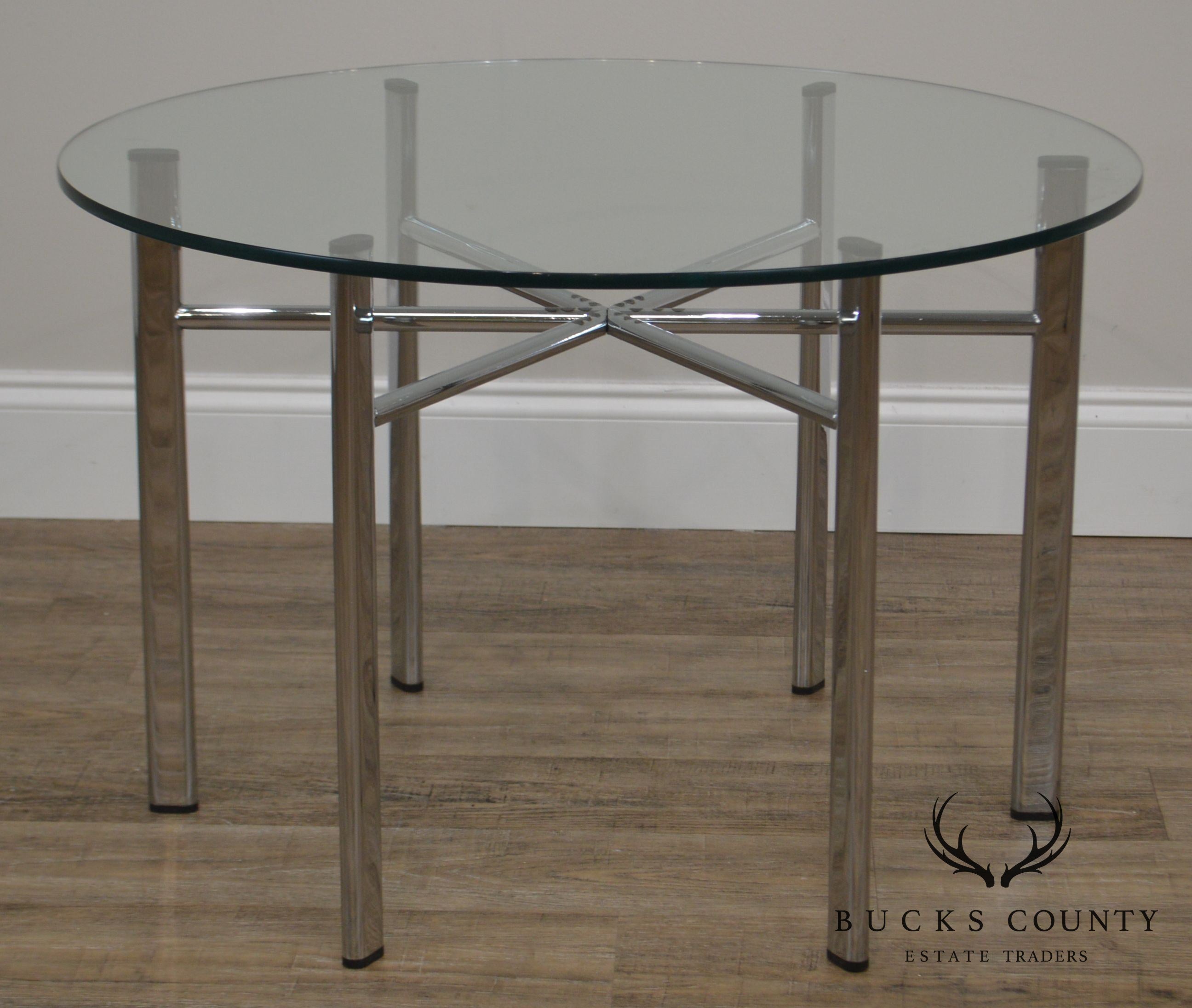 Round Glass Top Side Table w/ Chrome Base